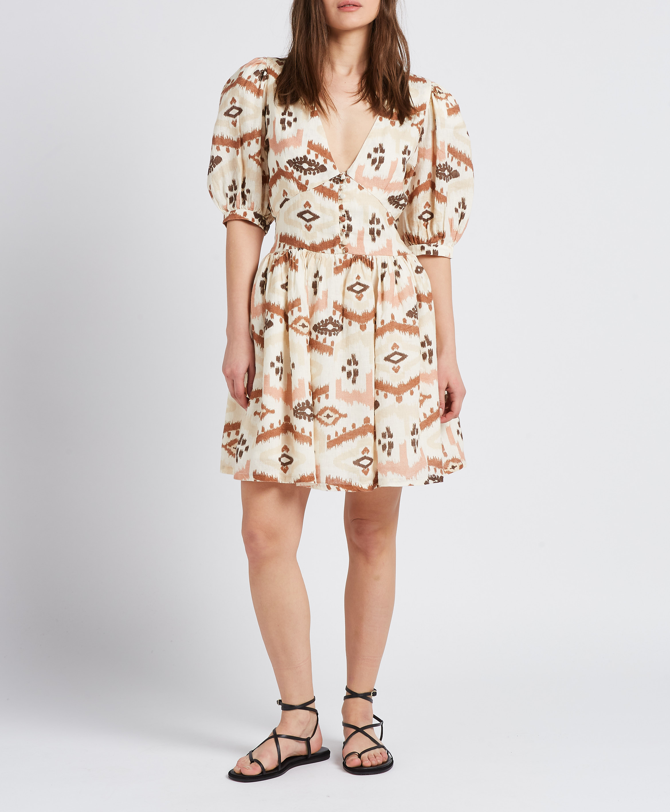 Short printed linen dress THE NEW SOCIETY Multicolored