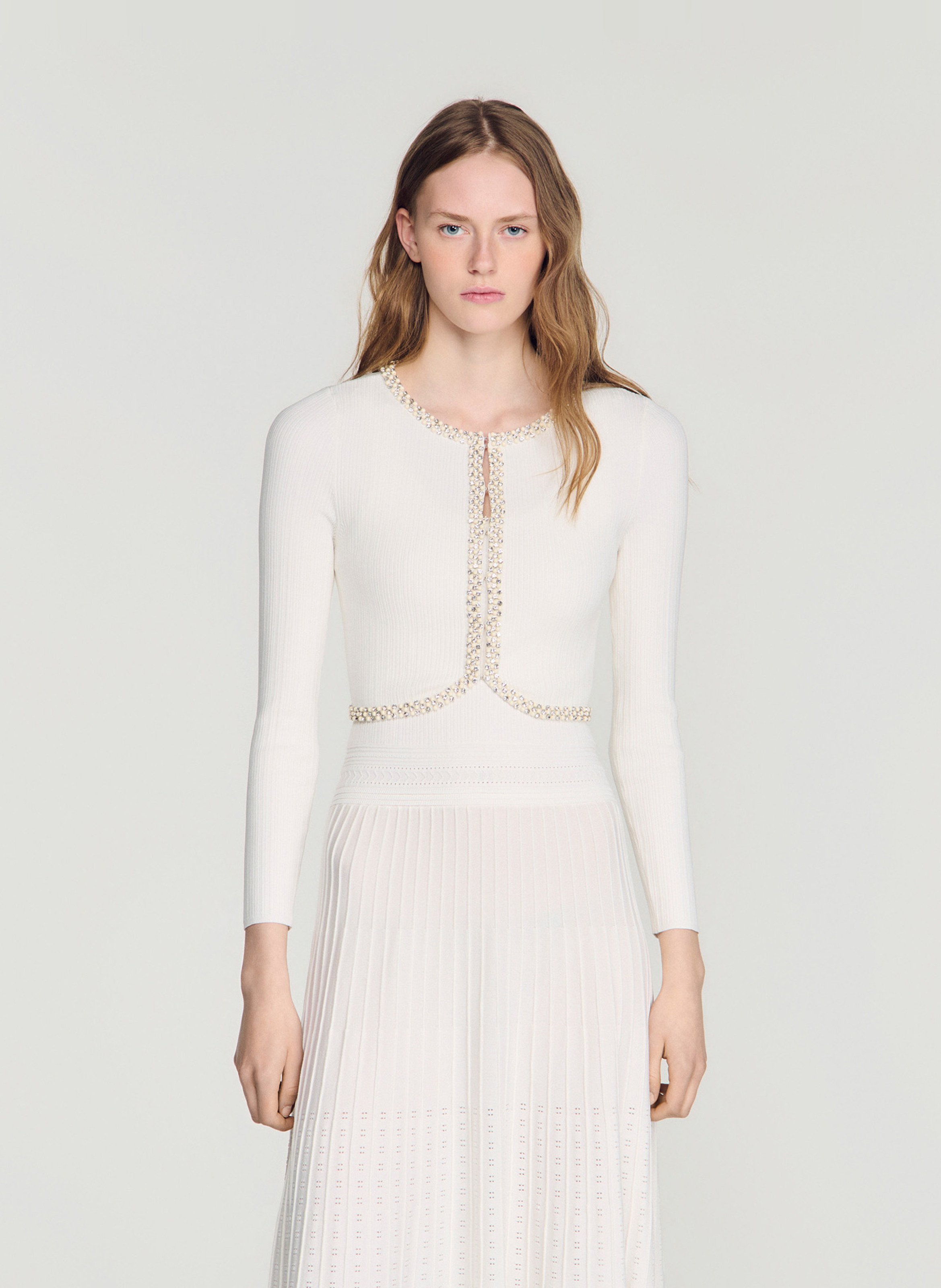 Cardigan court perlé SANDRO Wit