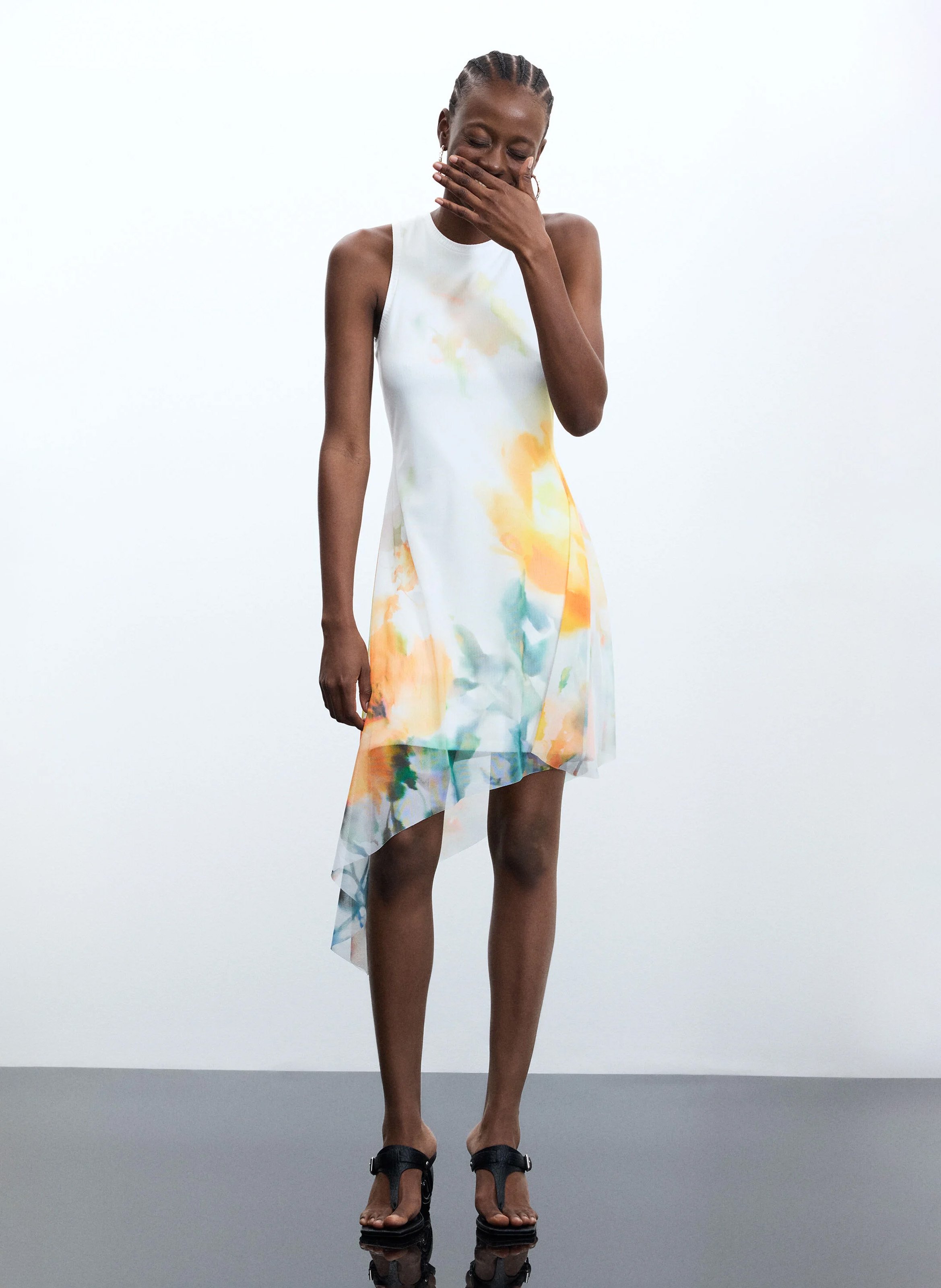 Robe courte col rond imprimée DESIGUAL Blanc