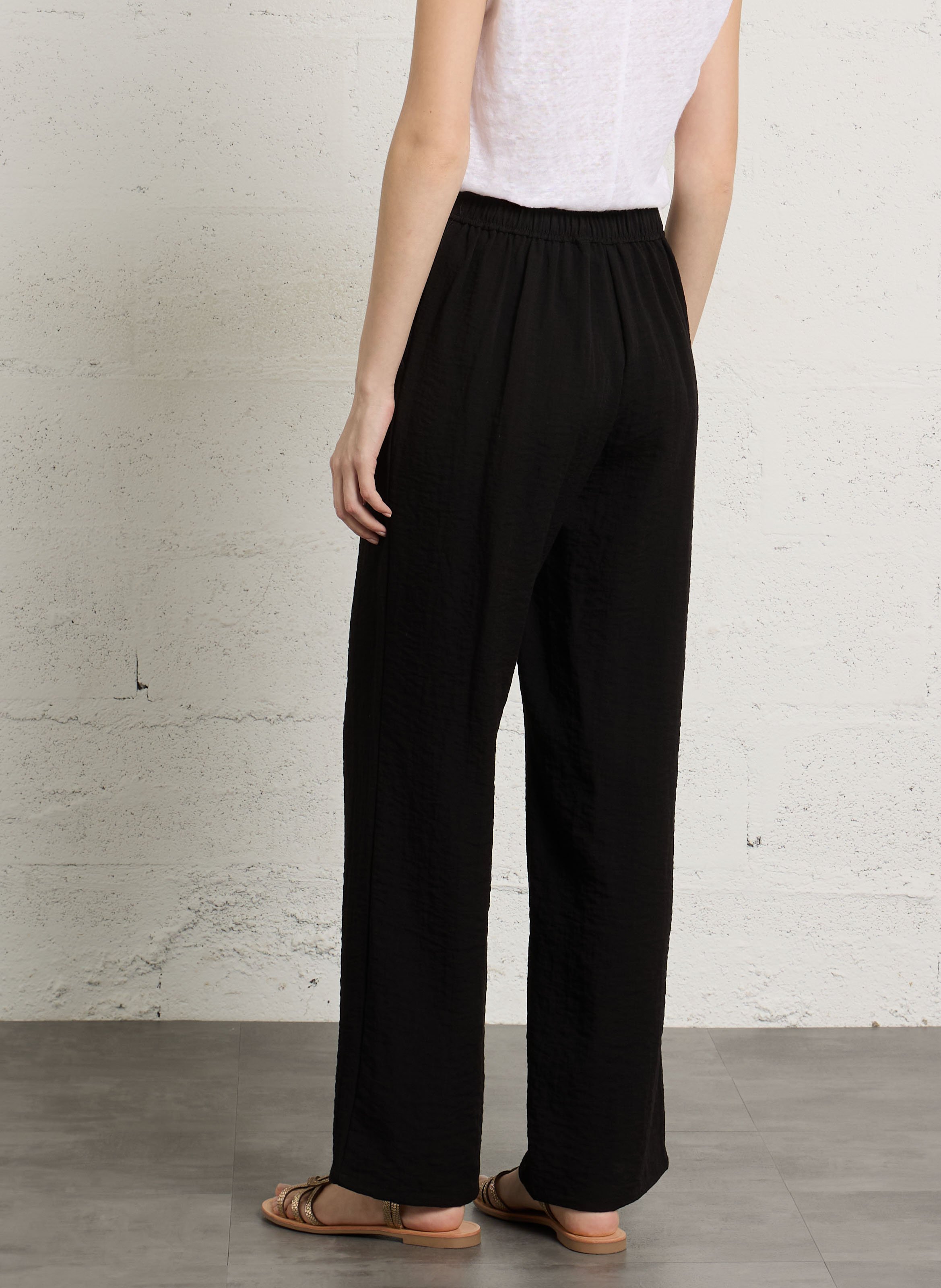 Pantalon large fluide taille haute uni SUD EXPRESS Noir