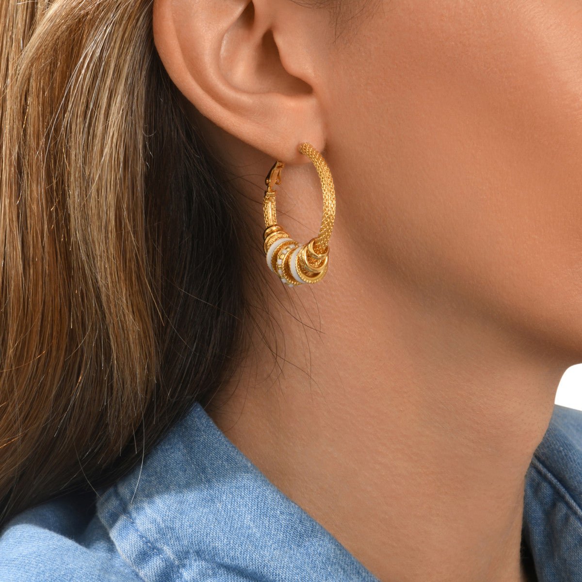 Gold-plated hoop earrings SATELLITE PARIS White