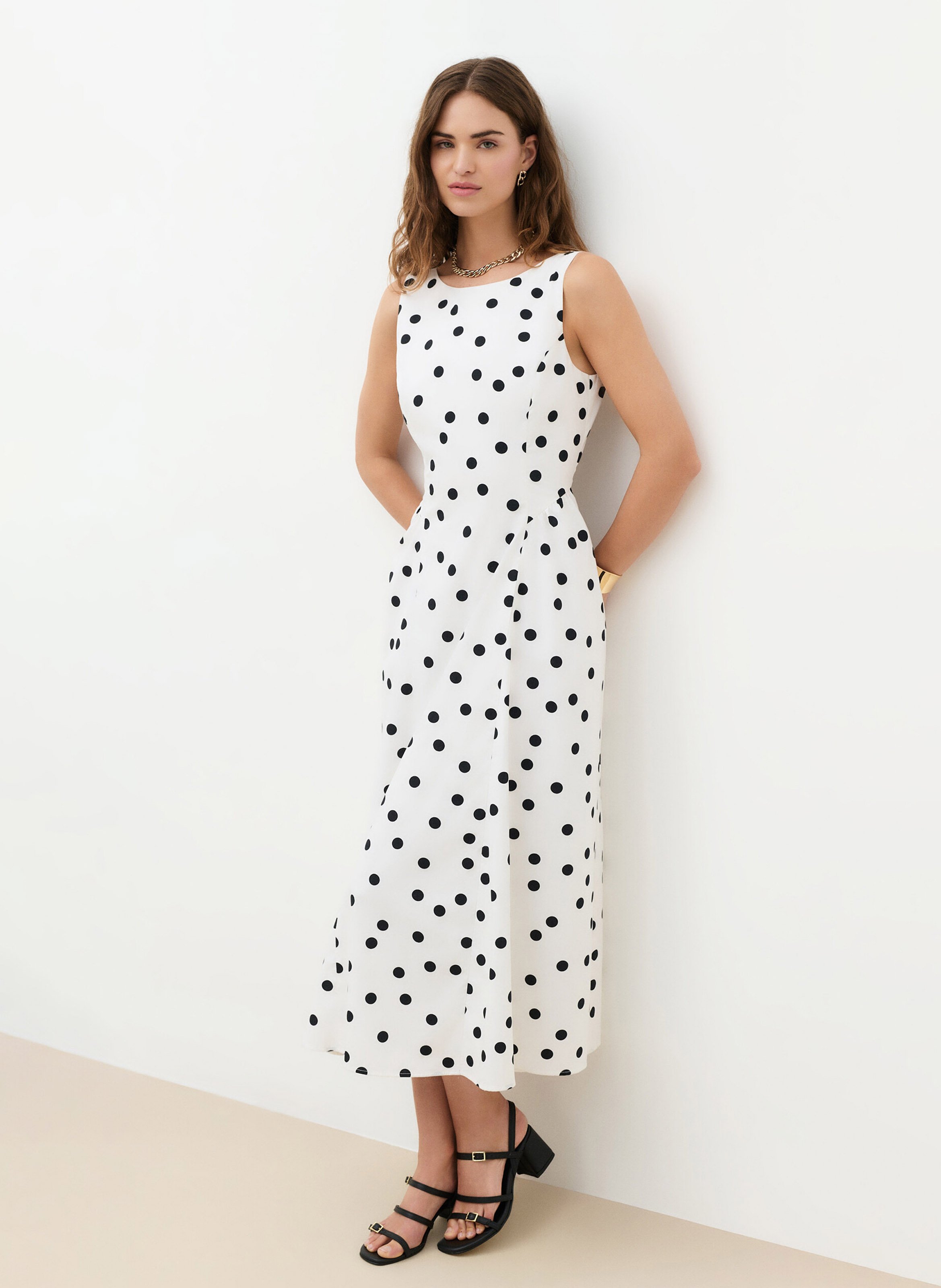 Spotted midi dress CAROLL Beige
