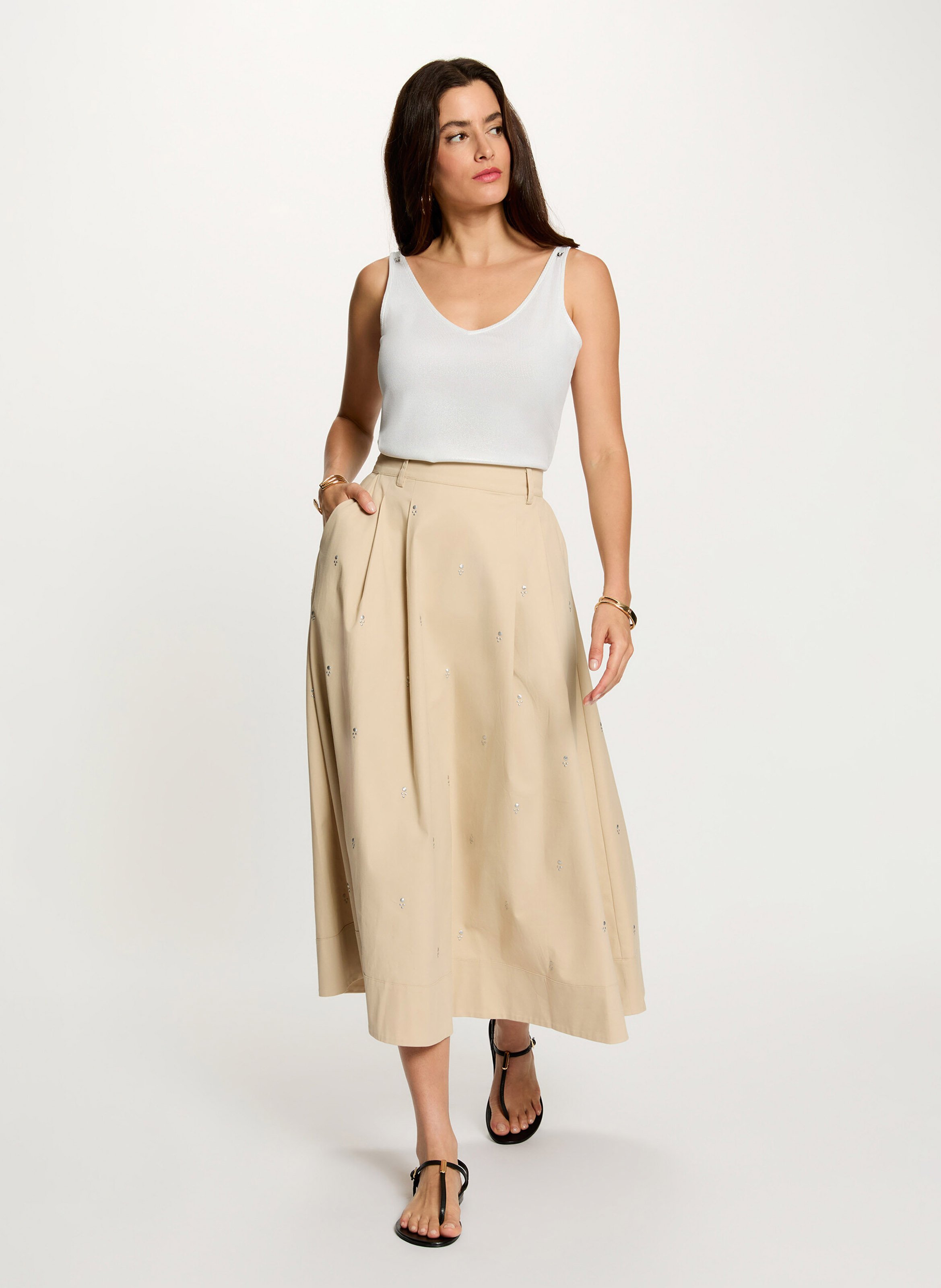 Long skirt in blended cotton MORGAN Beige