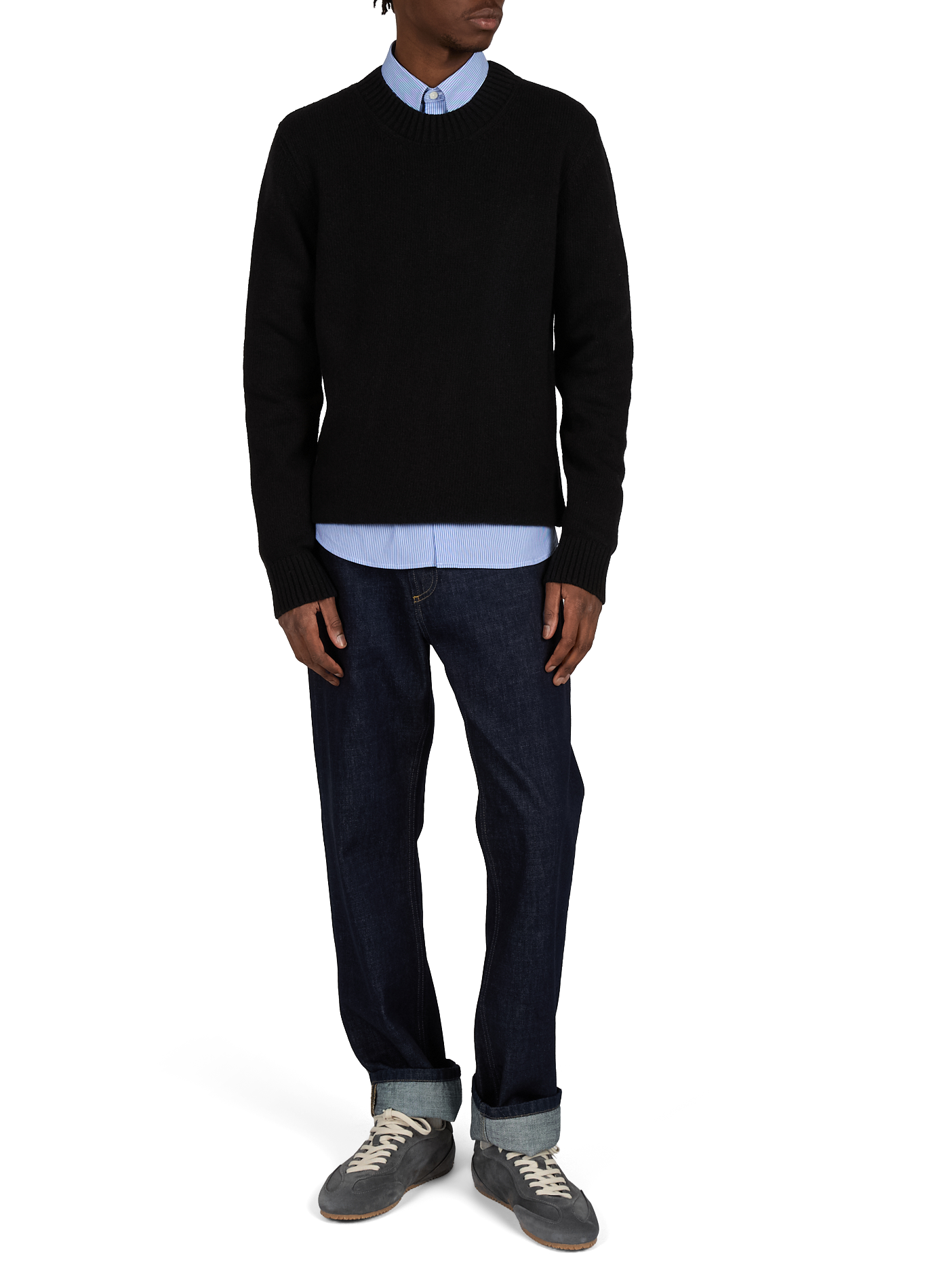 Ribbed round neck wool blend sweater efil-o | Black AU PRINTEMPS PARIS Men