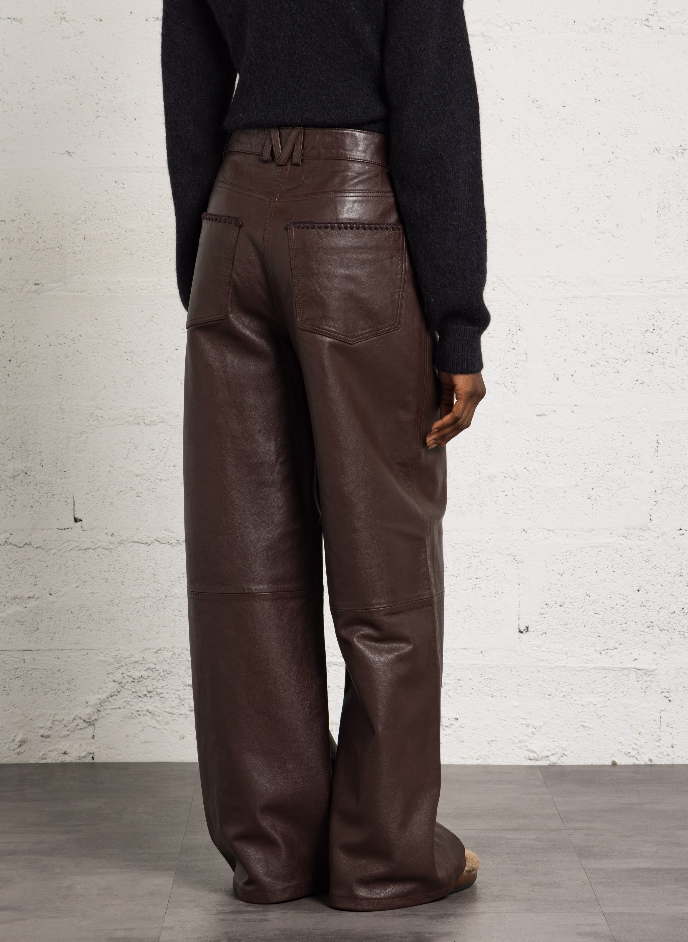Wide-leg leather pants MOMONI Brown
