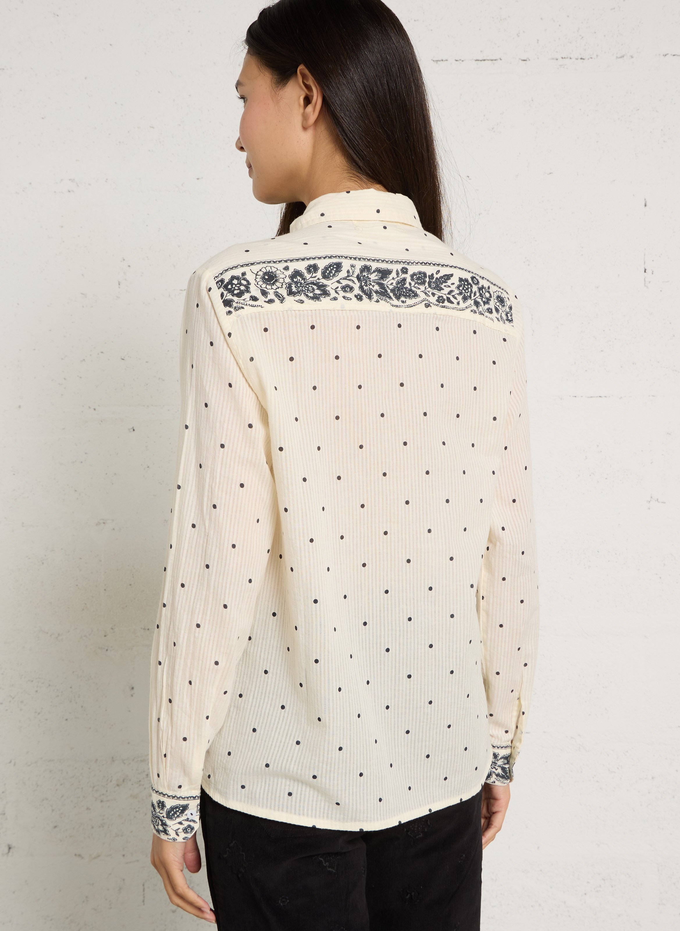 Gerader Baumwollblusen mit Muster MAISON HOTEL Weiss