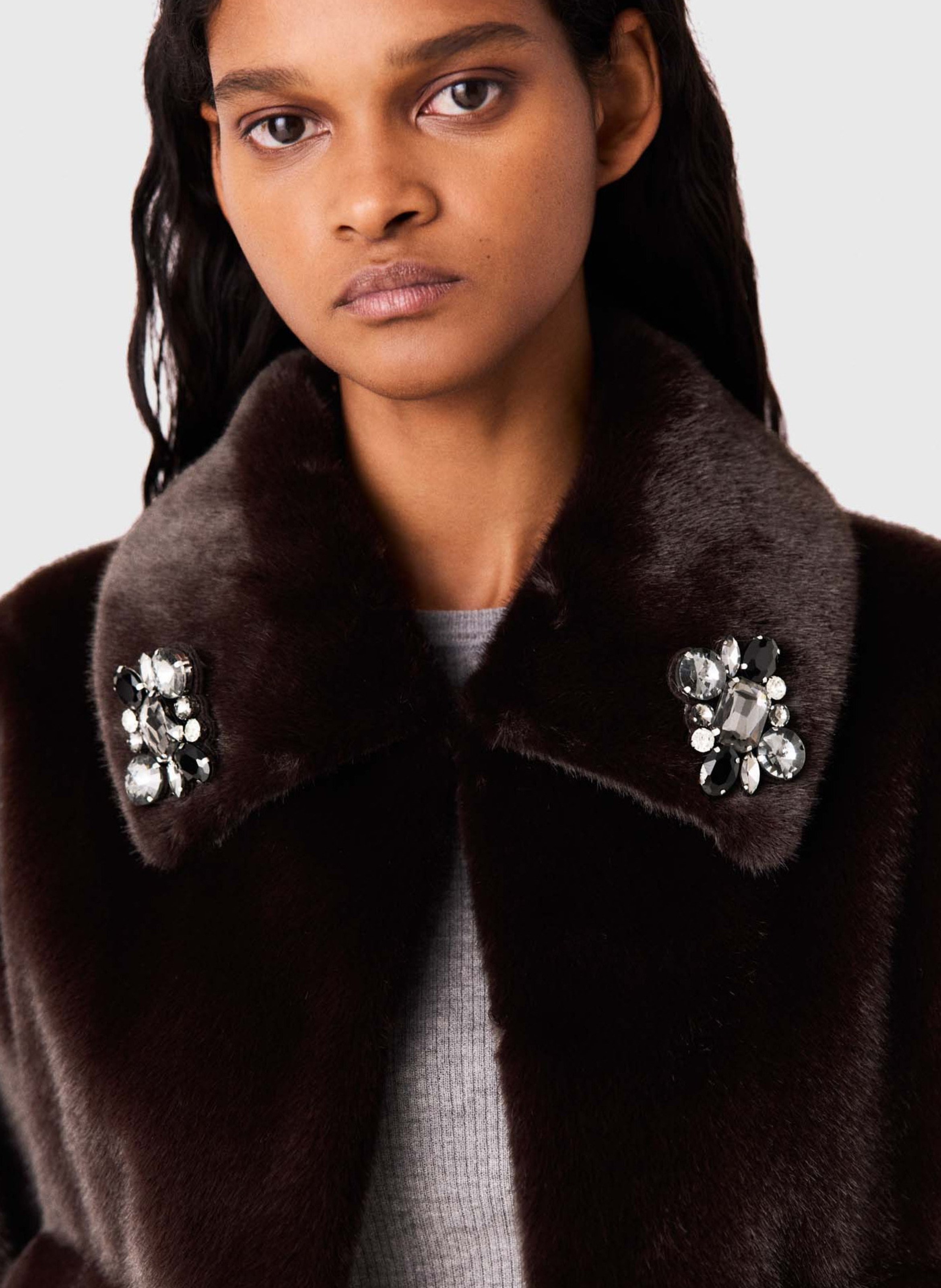 Veste droite en fourrure synthétique MAJE Marron