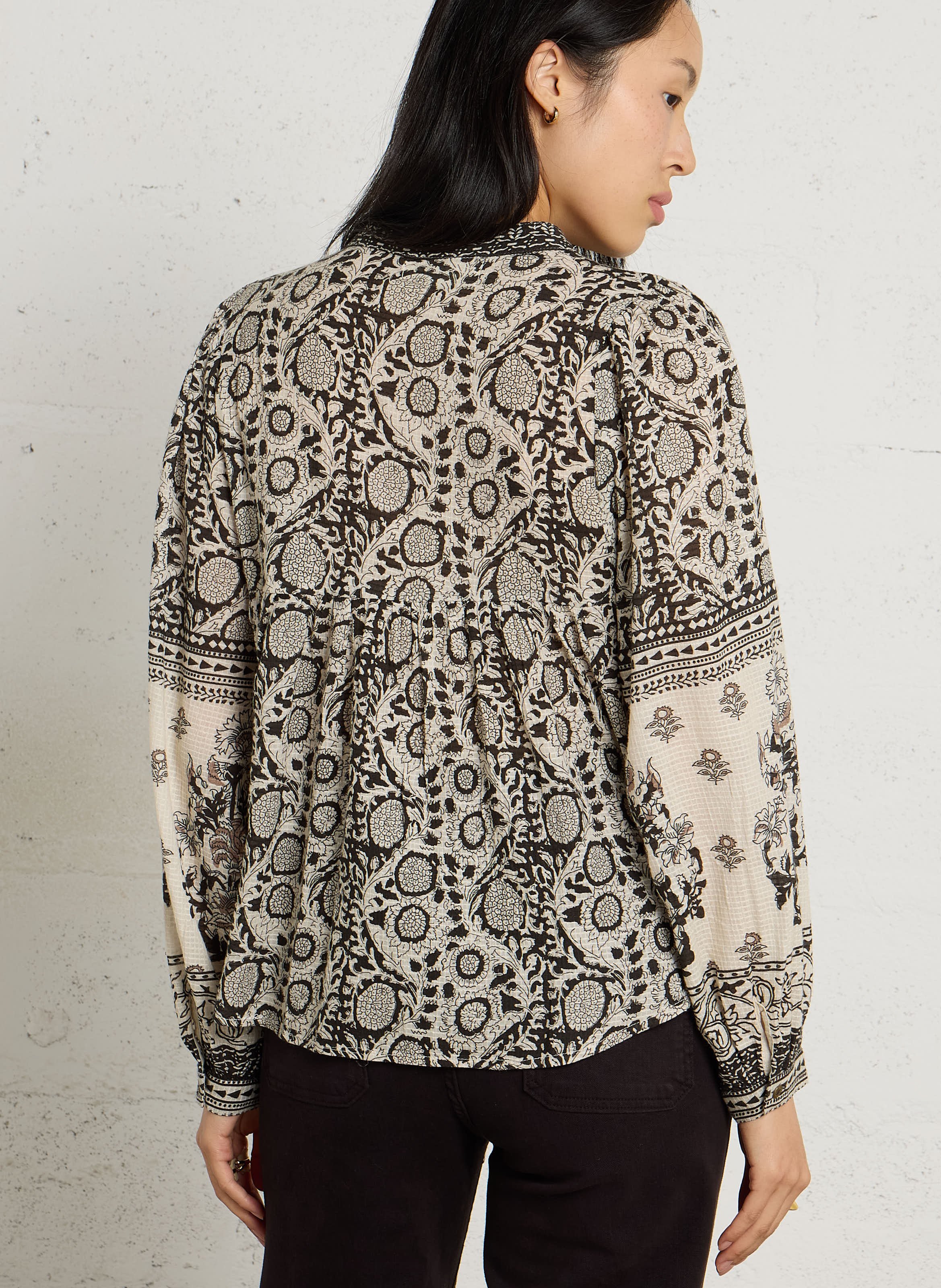Blouse met grote print in katoen MAISON HOTEL Zwart