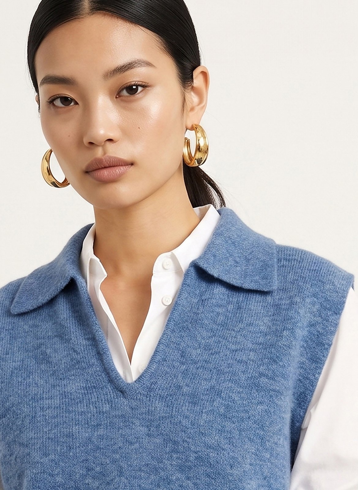 Plain V-neck sleeveless sweater KOOKAI Blue