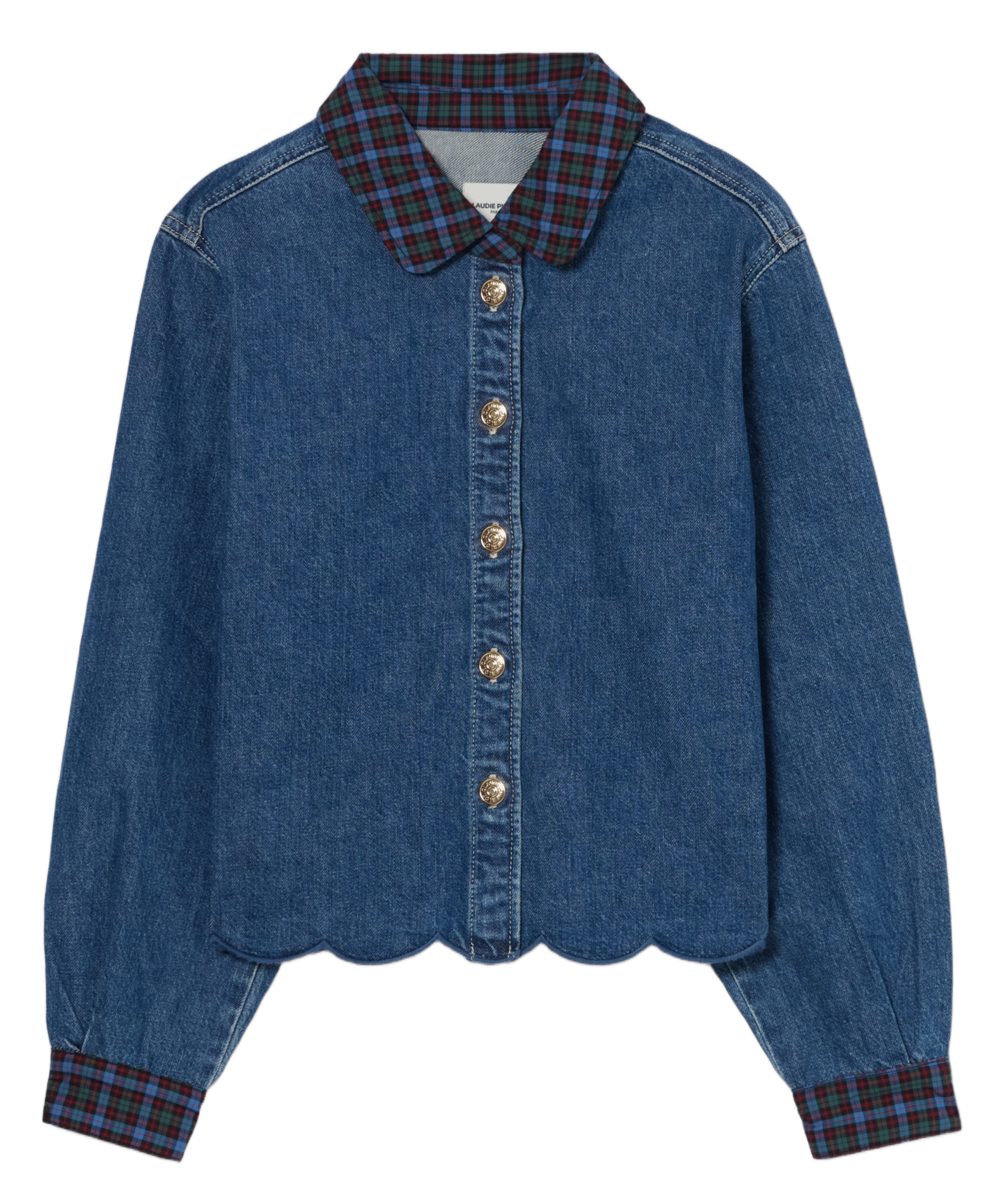 Recht overhemd met klassieke kraag van katoendenim CLAUDIE PIERLOT Blauw