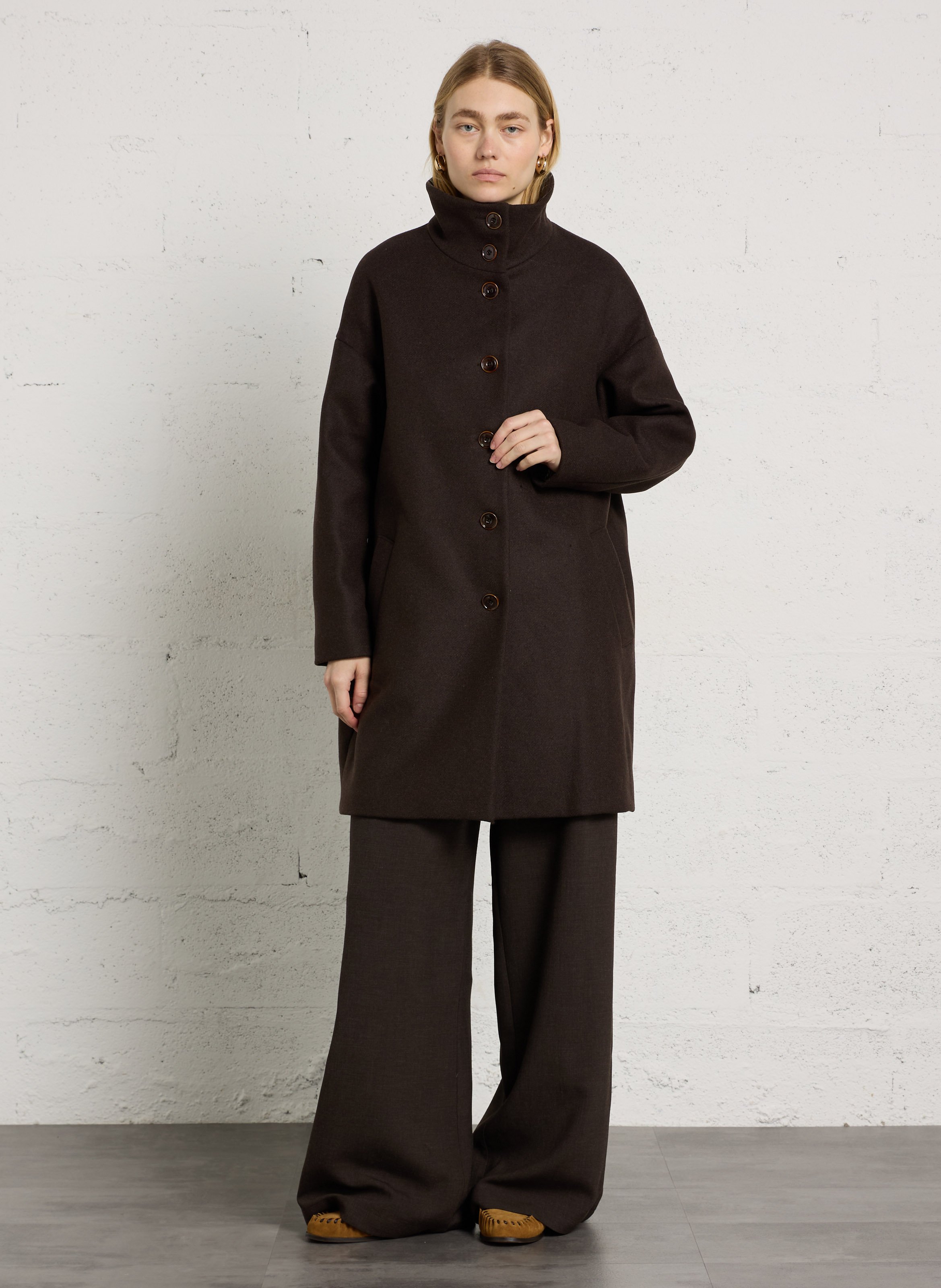 High-neck wool-blend coat SESSUN Brown
