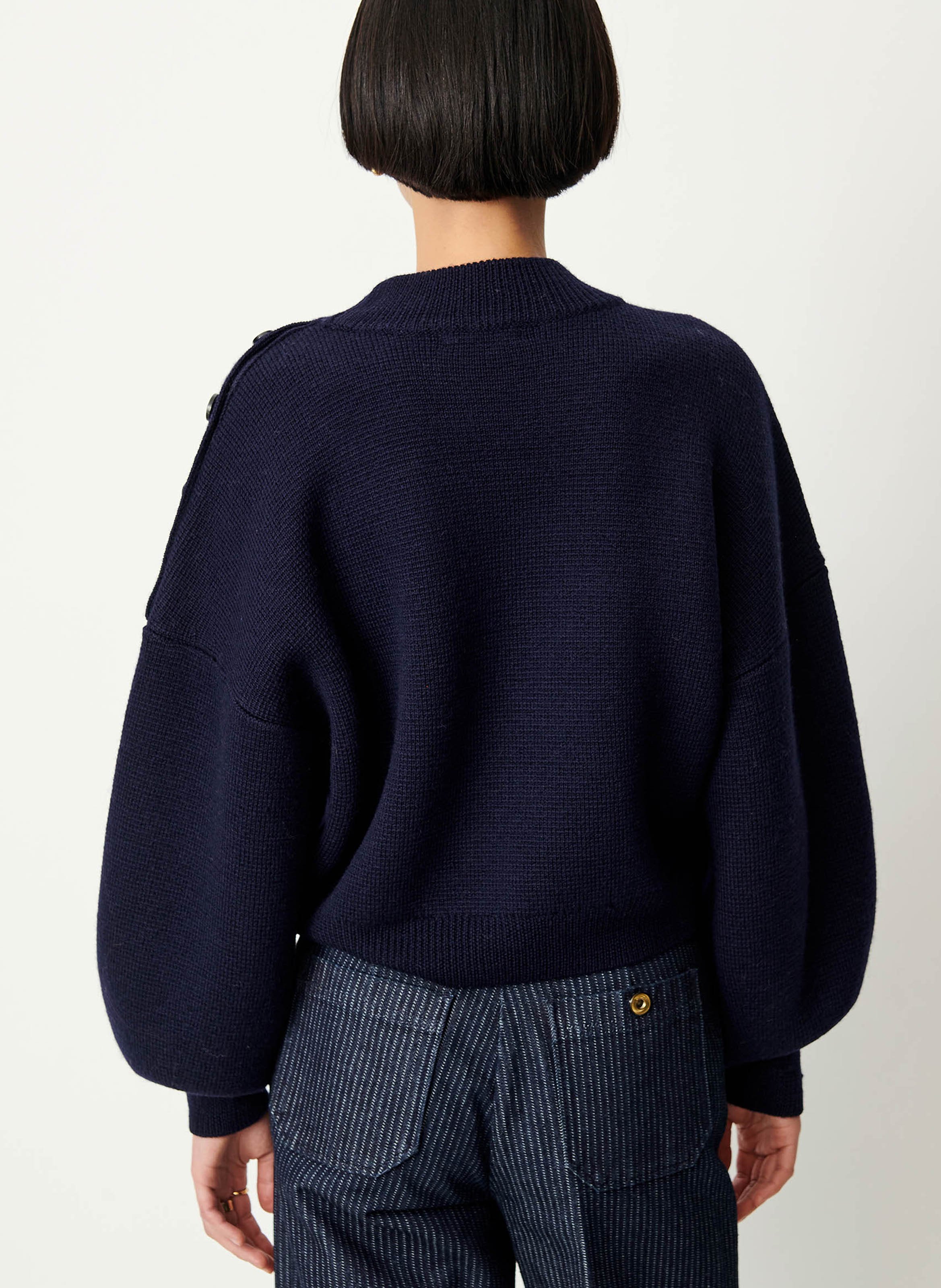 Round neck plain wool oversized sweater SESSUN Blue