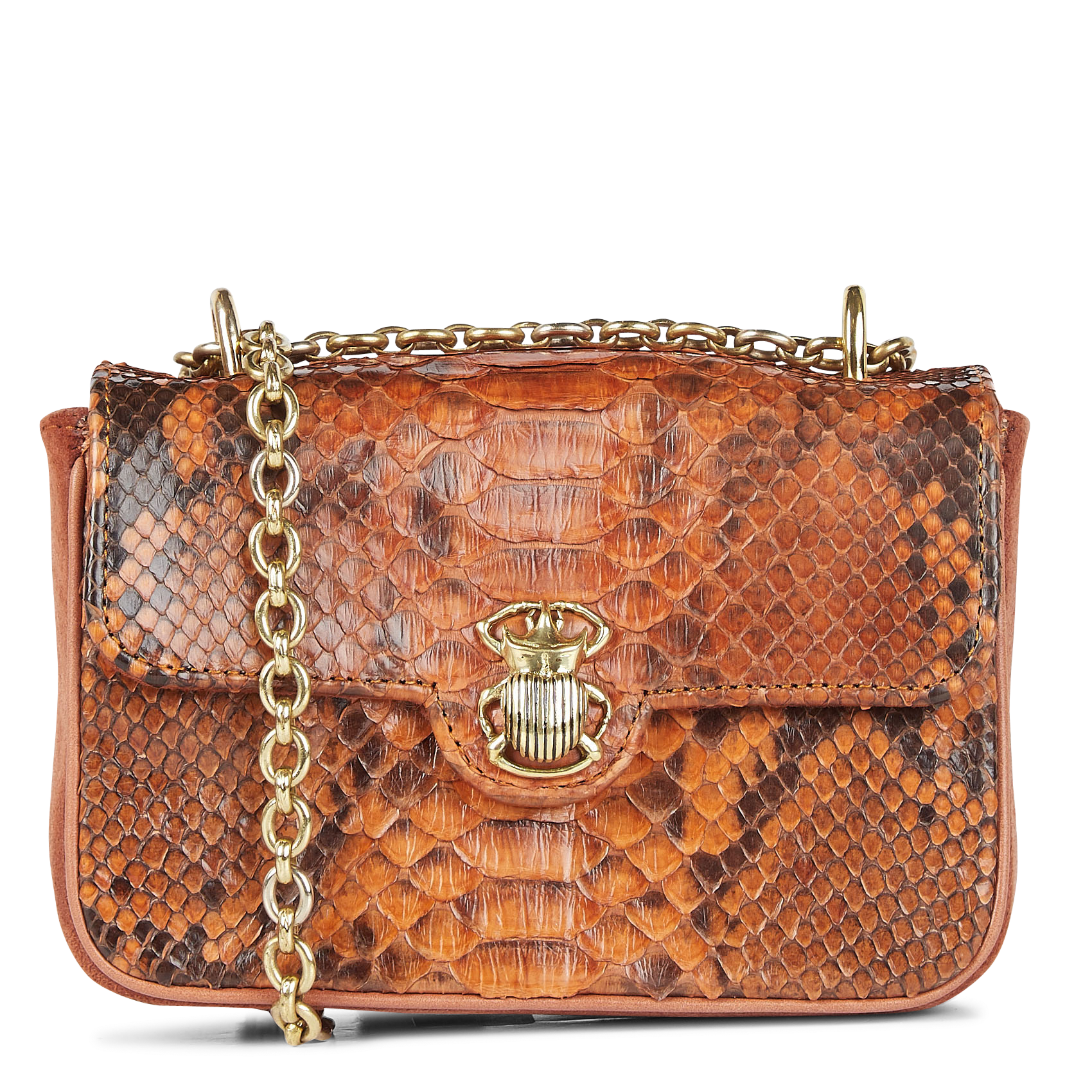 Sac bandoulière en python et cuir velours CLARIS VIROT Marron