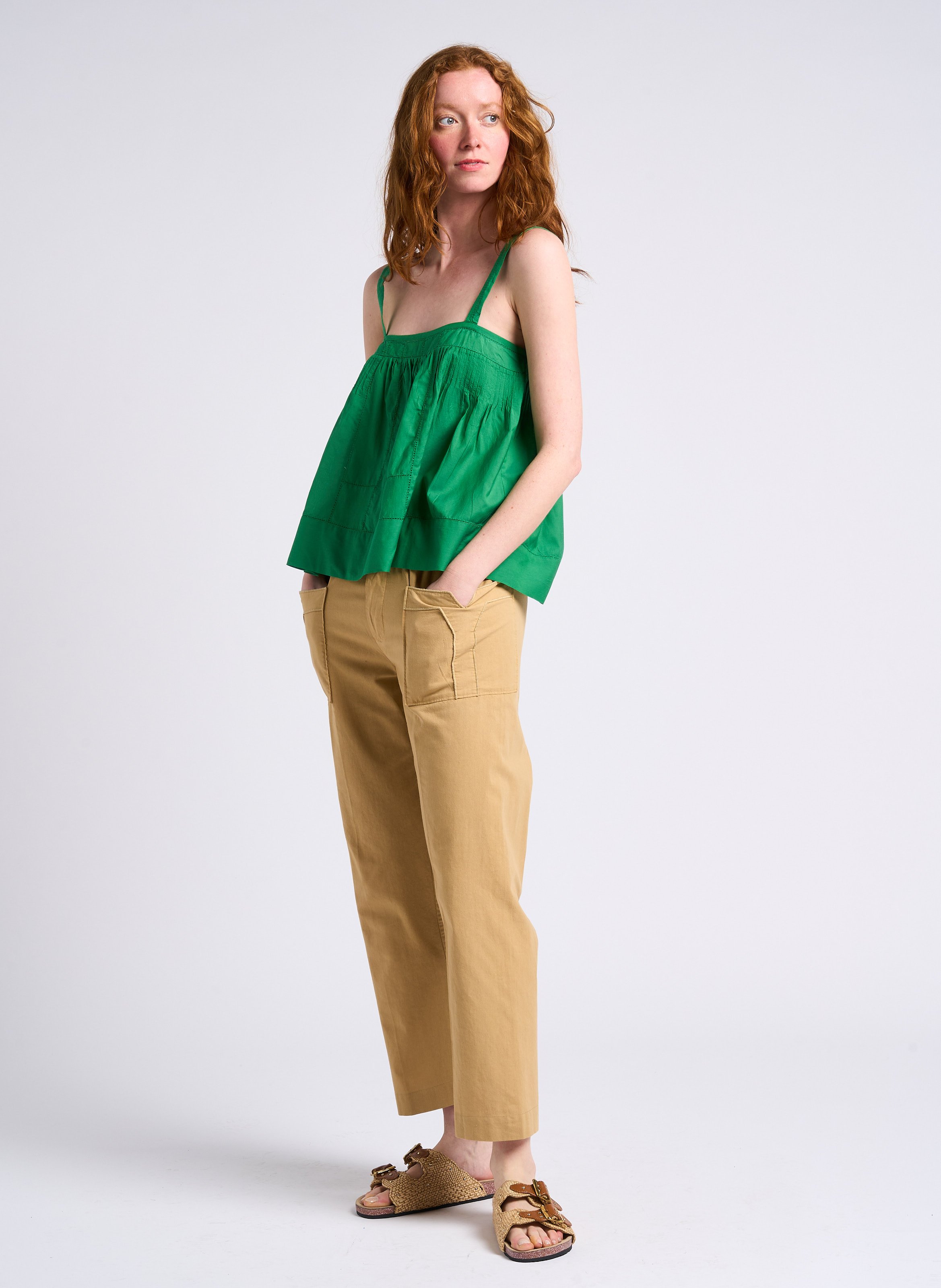 Short openwork cotton tank top Green