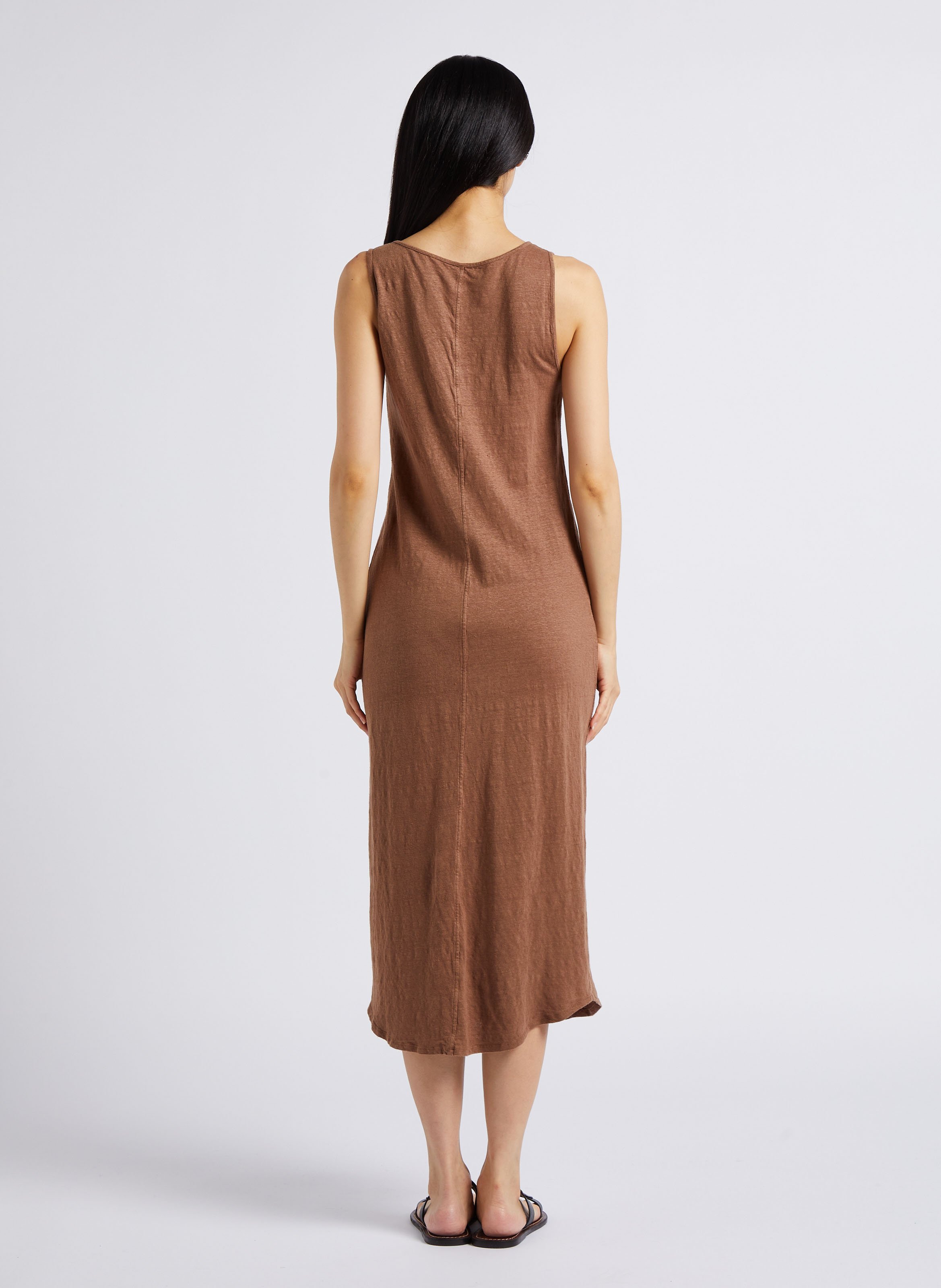 Robe midi droite en lin mélangé MAJESTIC FILATURES Marron