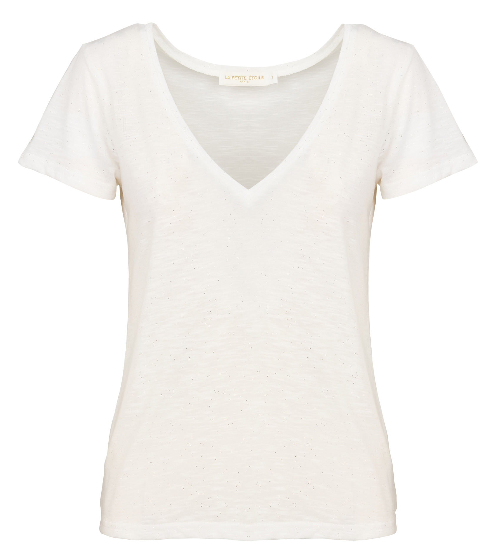 Tee-shirt col V droit pailleté LA PETITE ETOILE Blanc
