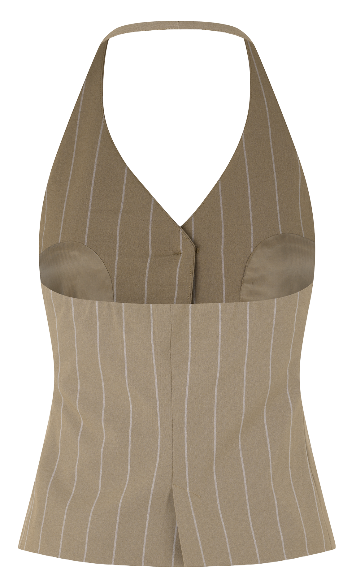 Top col v à rayures Beige
