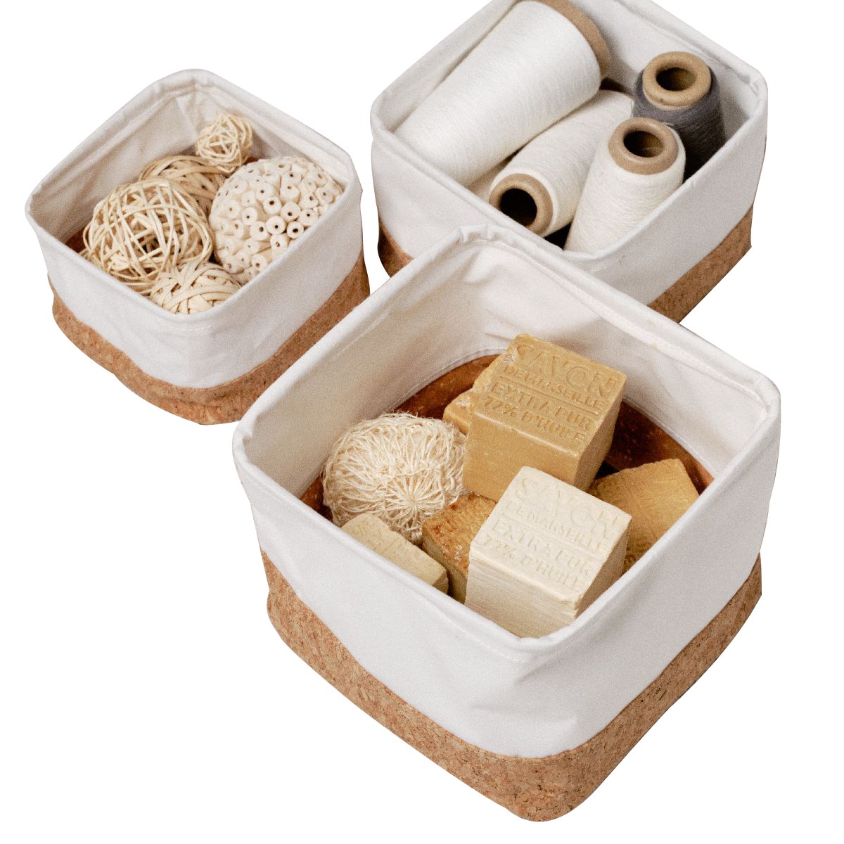 Set of 3 square cork baskets FACTORY Beige