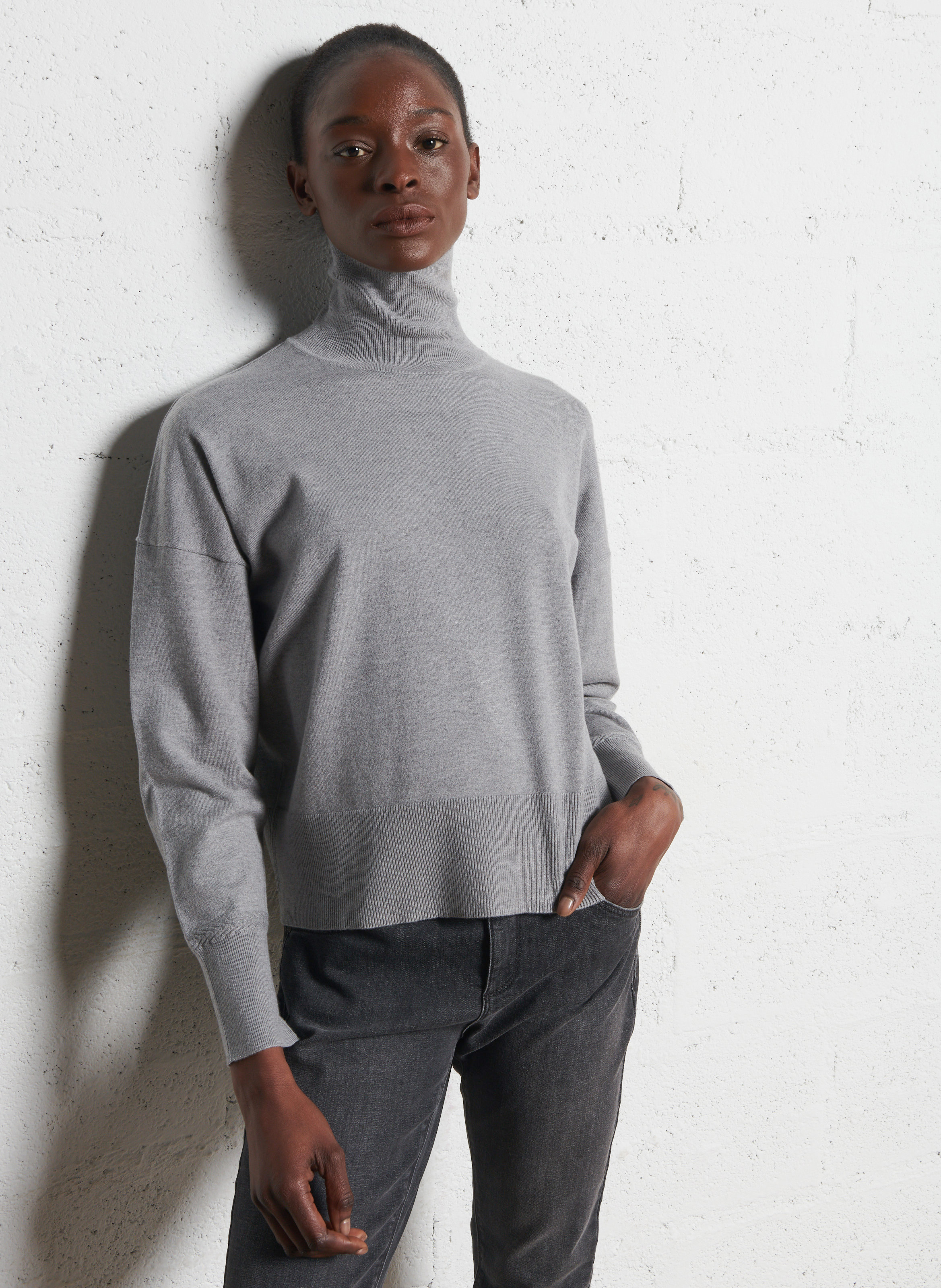 Pull oversize col roulé  ONE STEP Gris