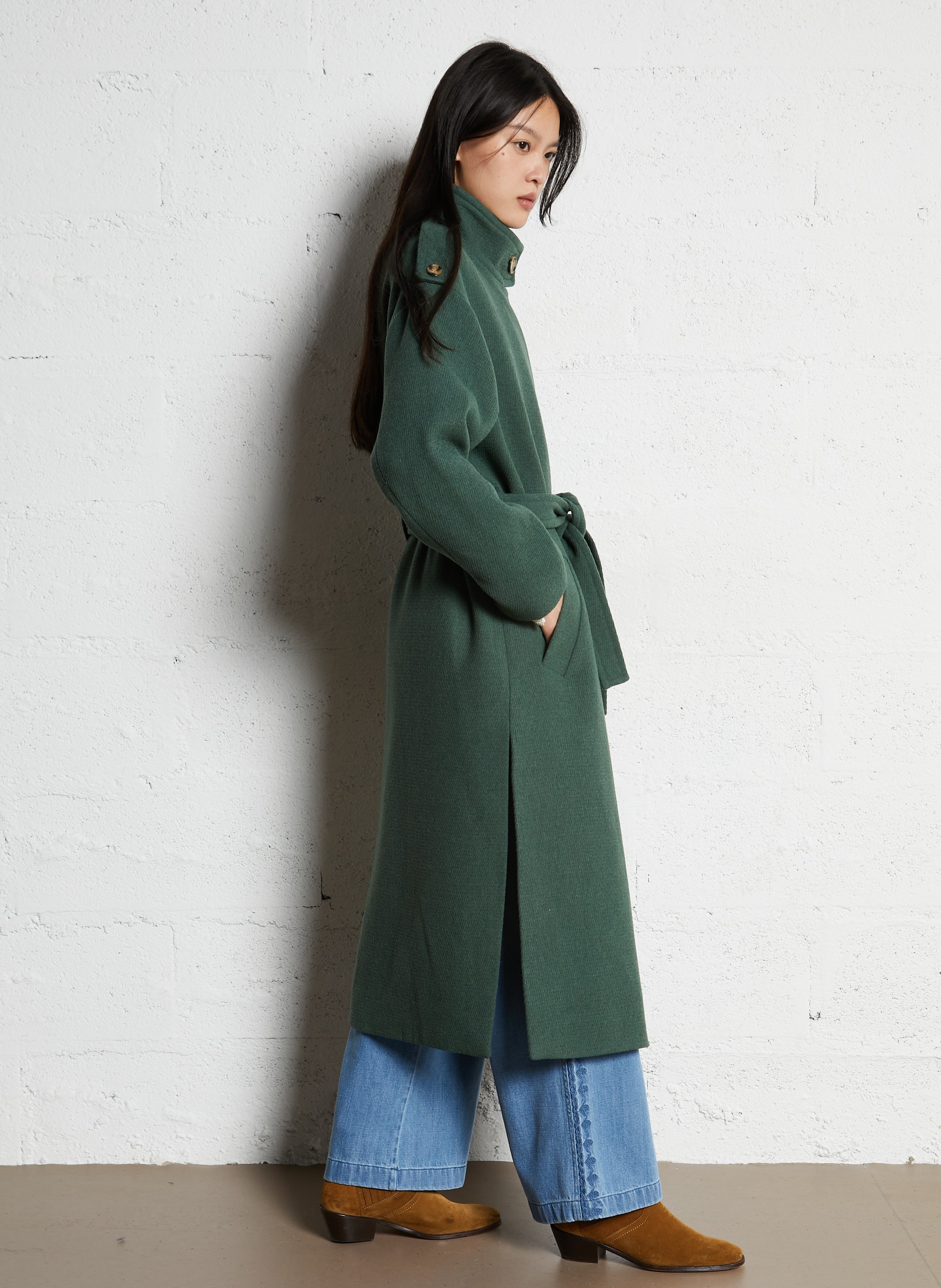 Gerade geschnittener Mantel Grun