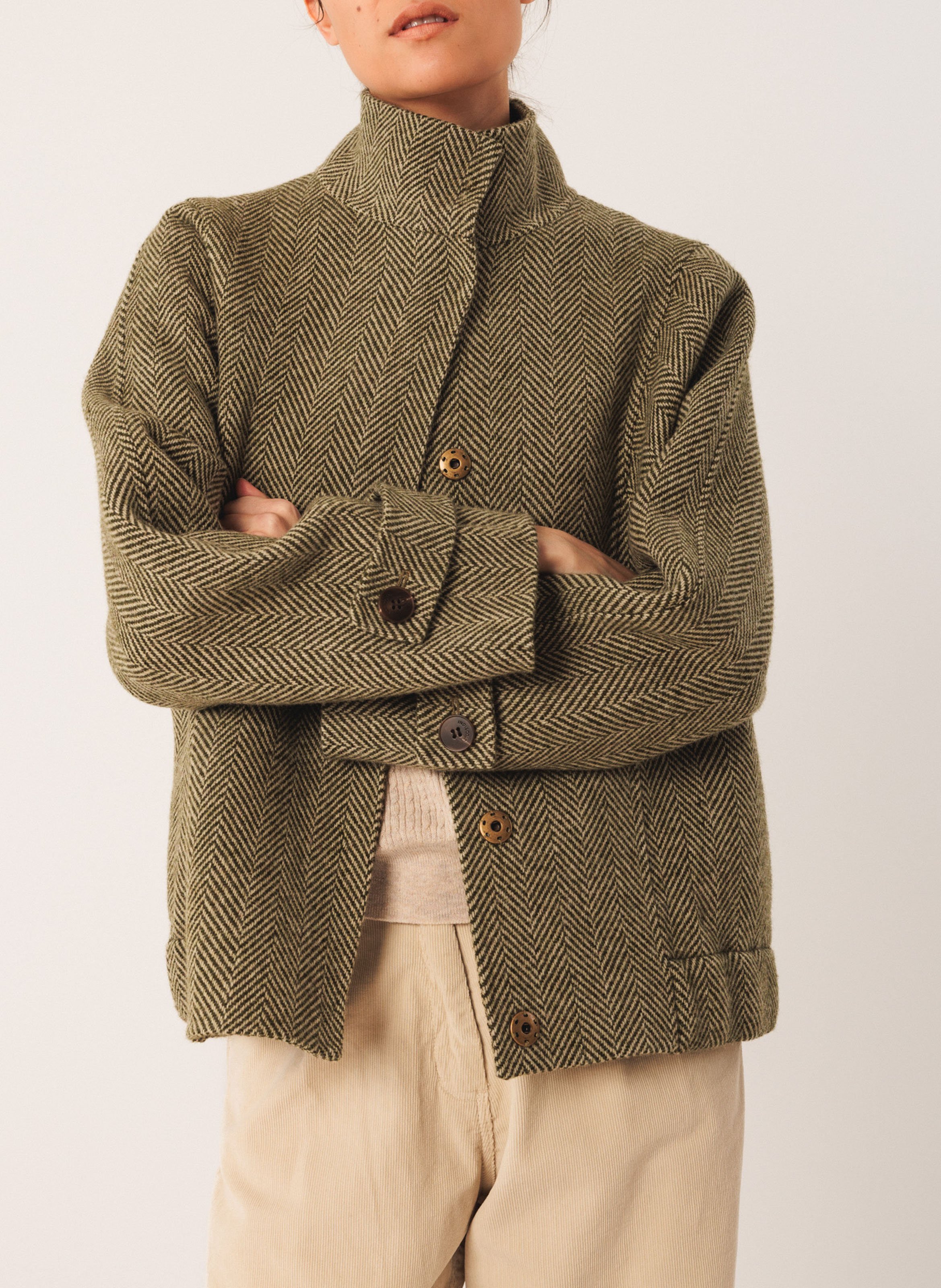 Straight wool jacket with high collar INDI & COLD Khaki