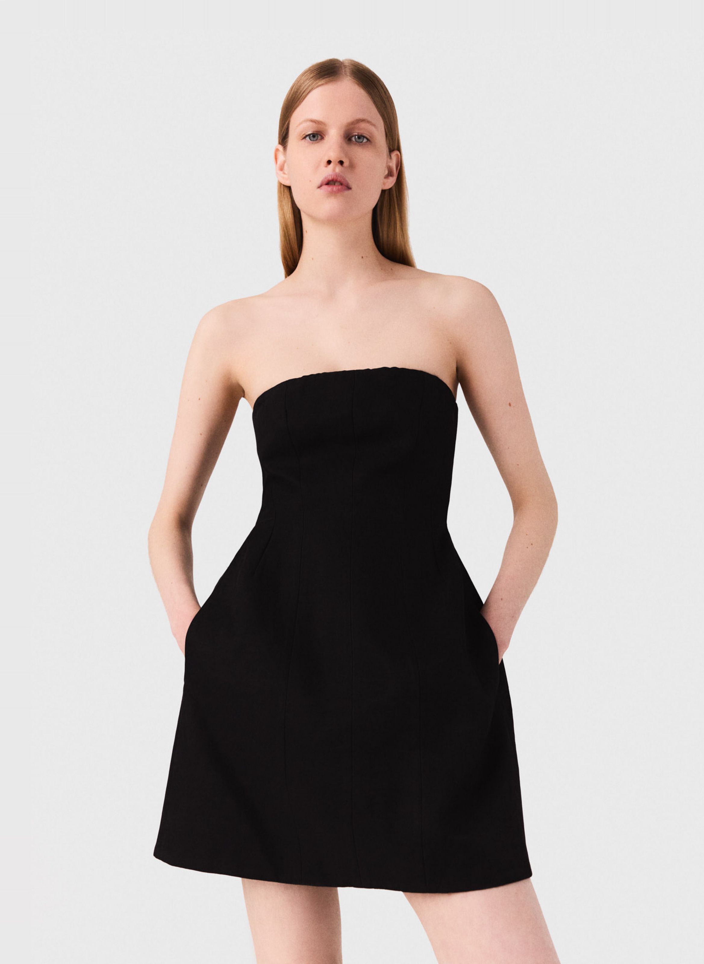 Robe bustier courte en lin mélangé MAJE Noir
