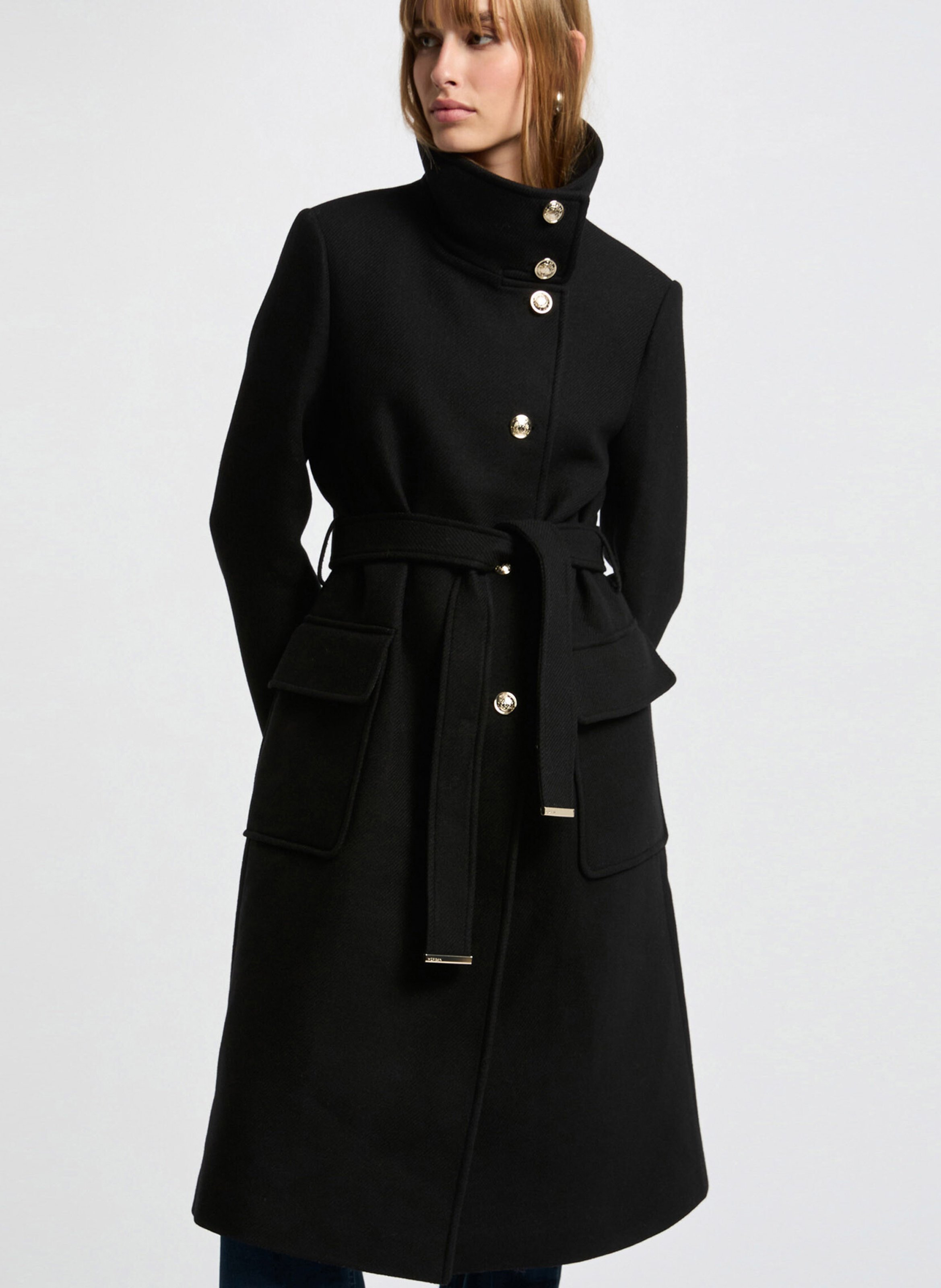 Fitted high-neck coat in mixed recycled wool MORGAN Black