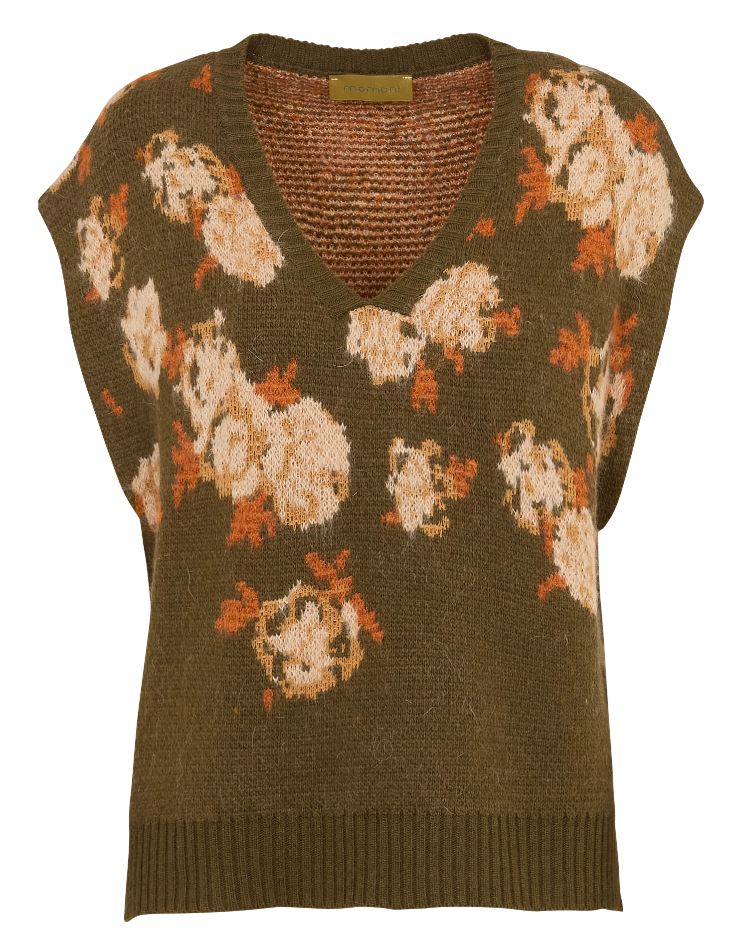 Pull col V sans manches en maille imprimée MOMONI Vert