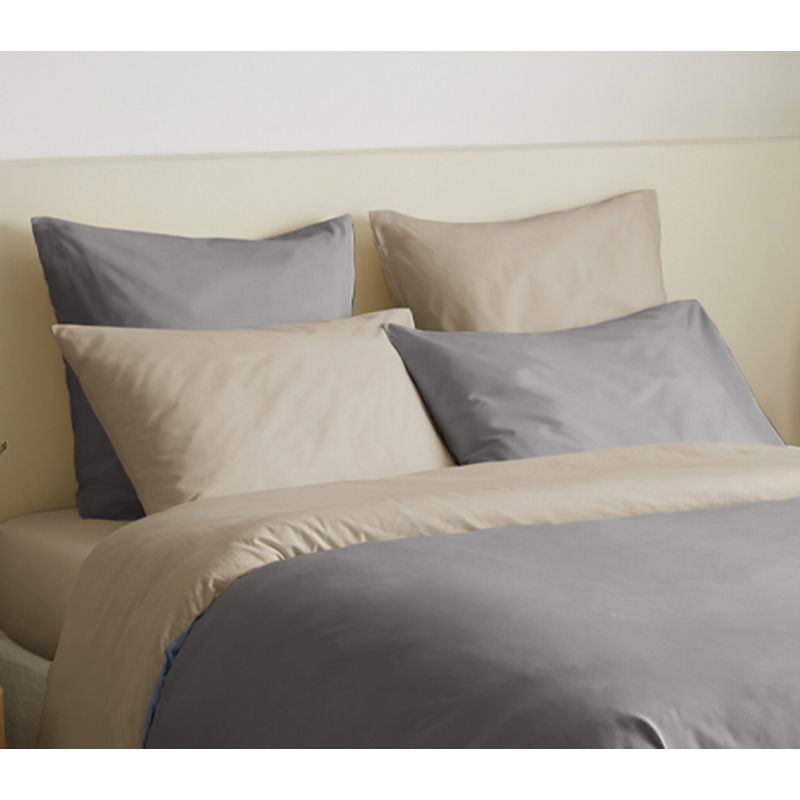 Complete set of 6 pieces taupe/lin reversible duvet cover for 180 x 200 cm bed "king size" COTON PUR Beige