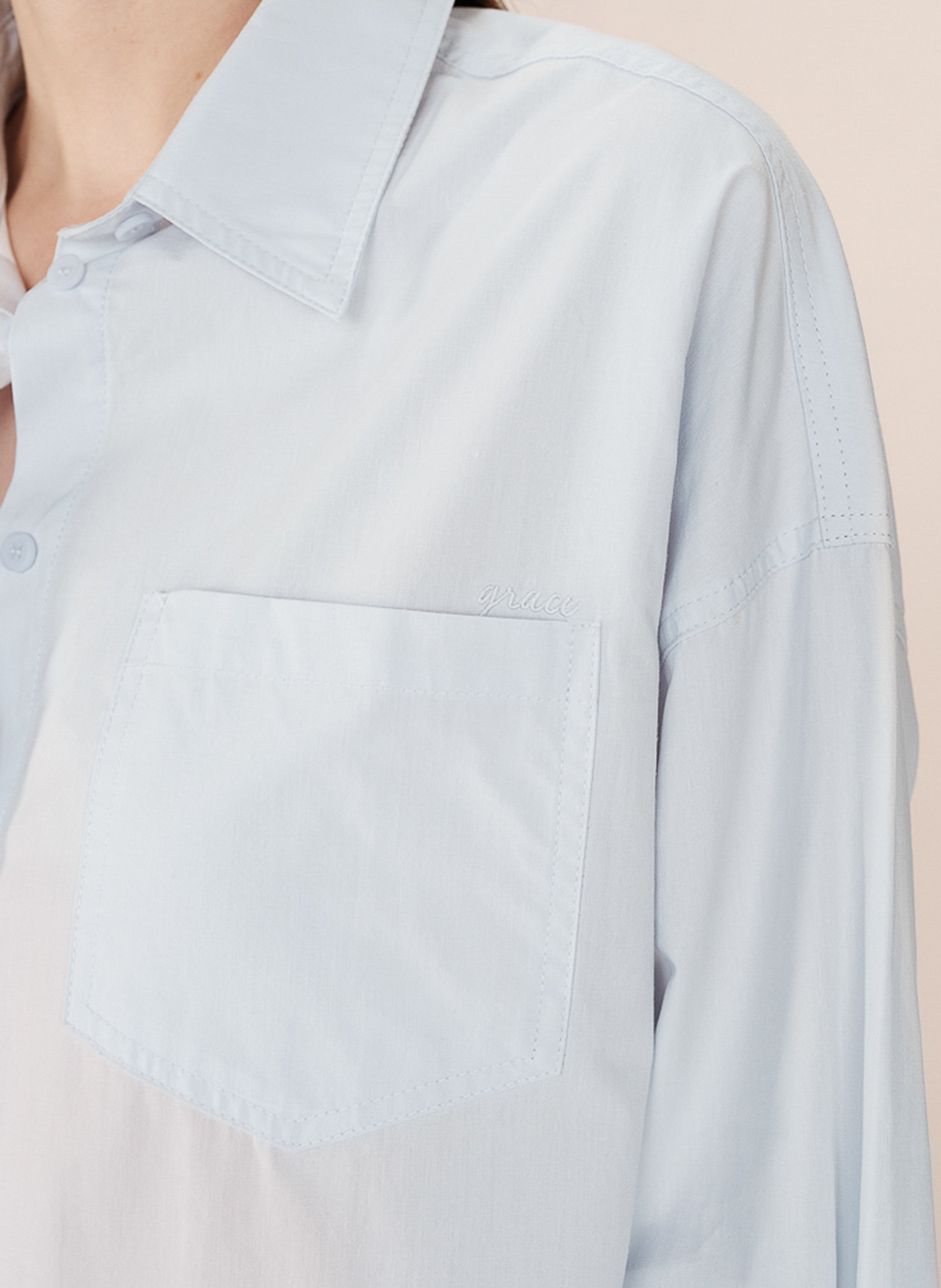 Chemise col classique manches contrastantes en coton GRACE ET MILA Blue