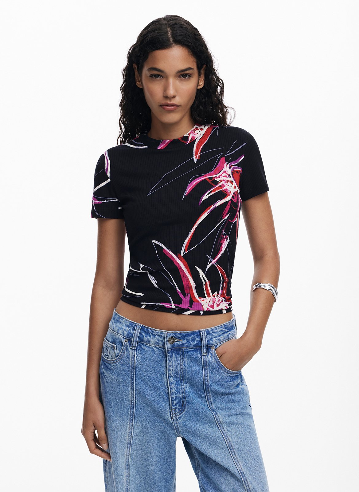Tee-shirt col rond imprimé DESIGUAL Noir