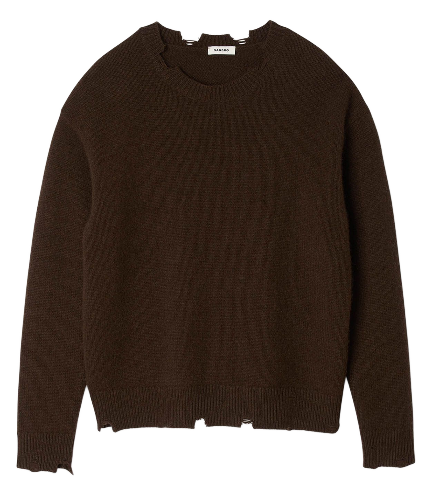 Pull col rond en laine mélangée SANDRO Marron