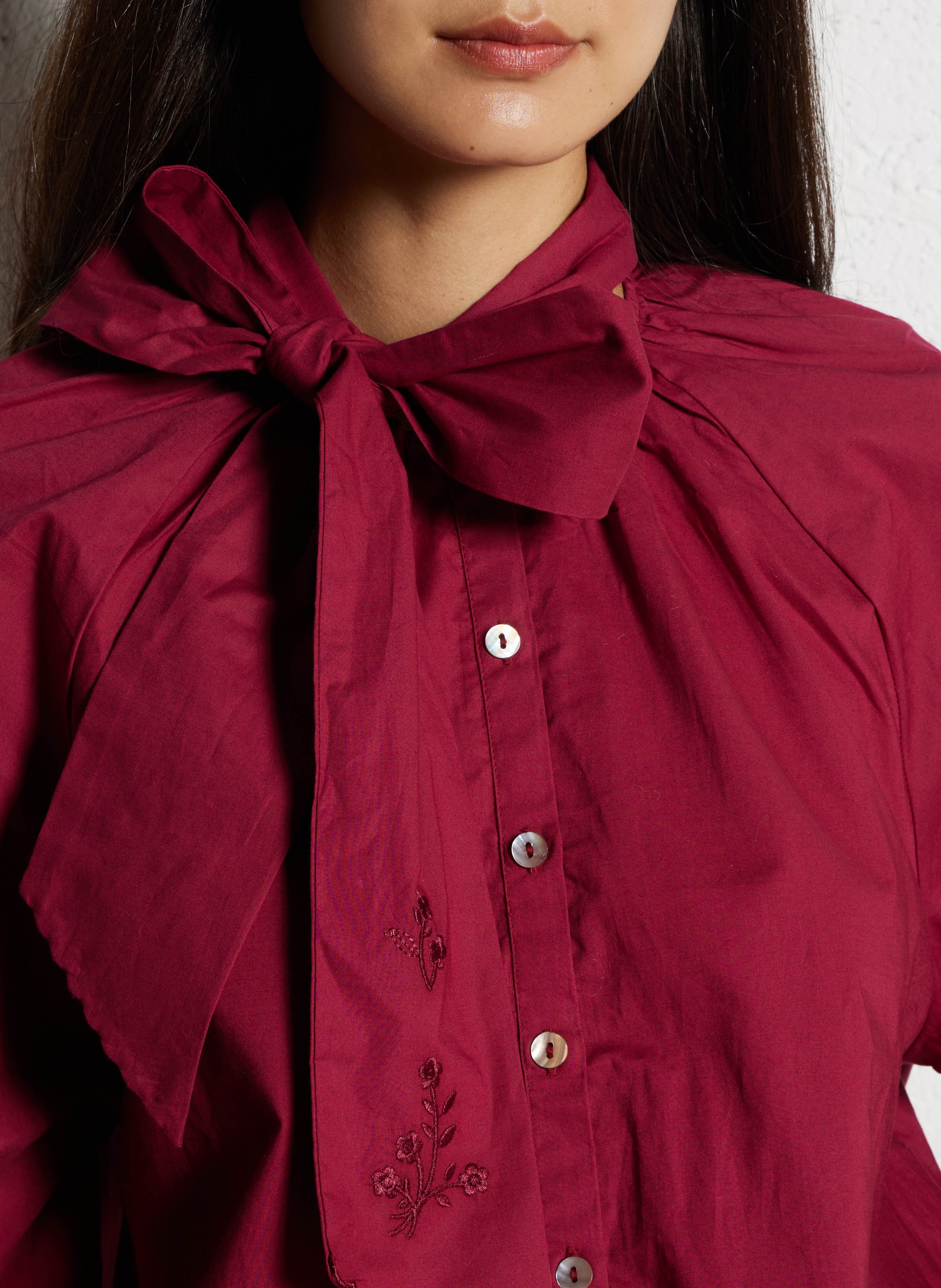 Shirt with lavallière collar in cotton DES PETITS HAUTS Purple