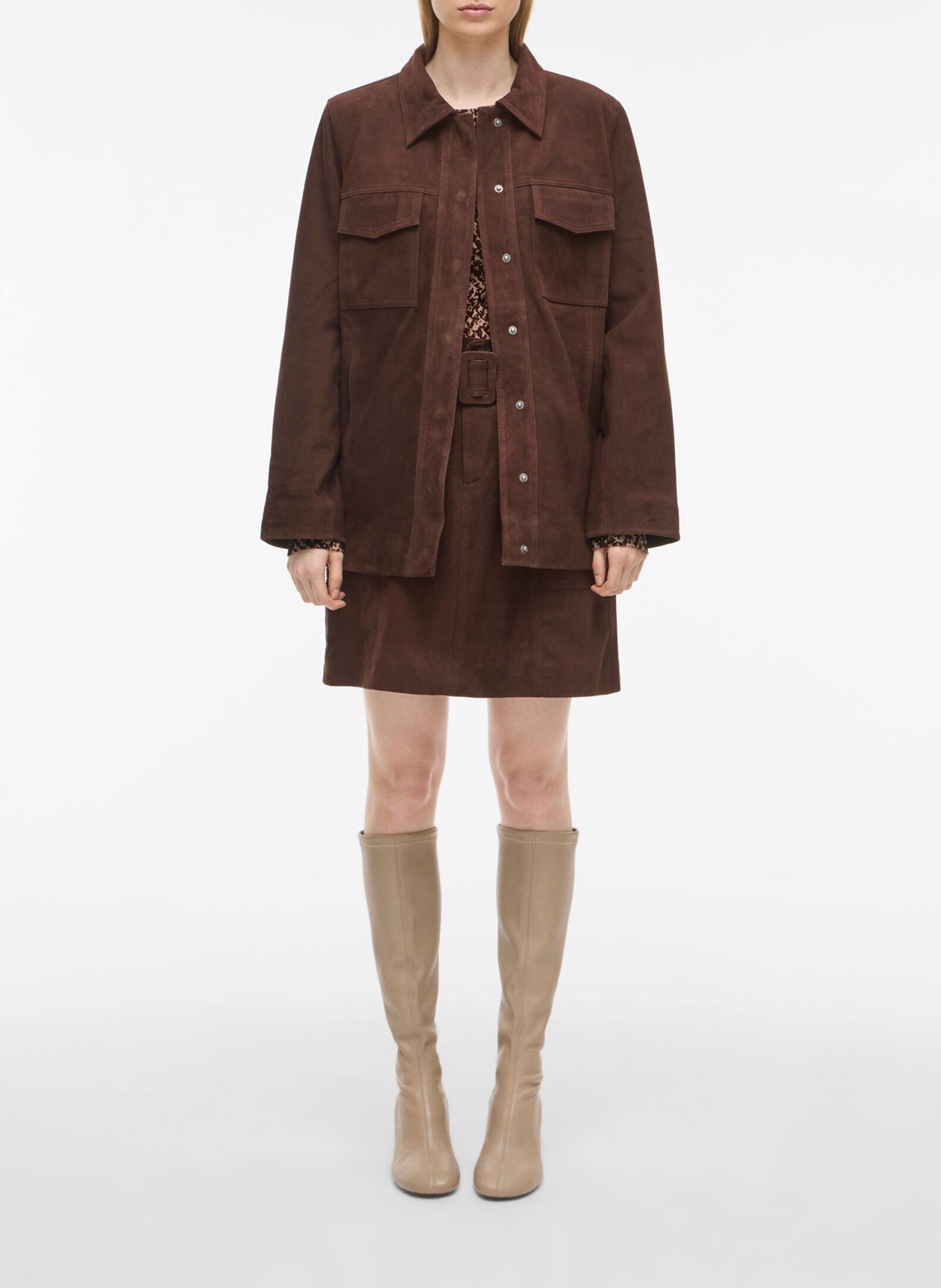 Gerade Lederjacke mit klassischem Kragen ROUGE EDIT Braun