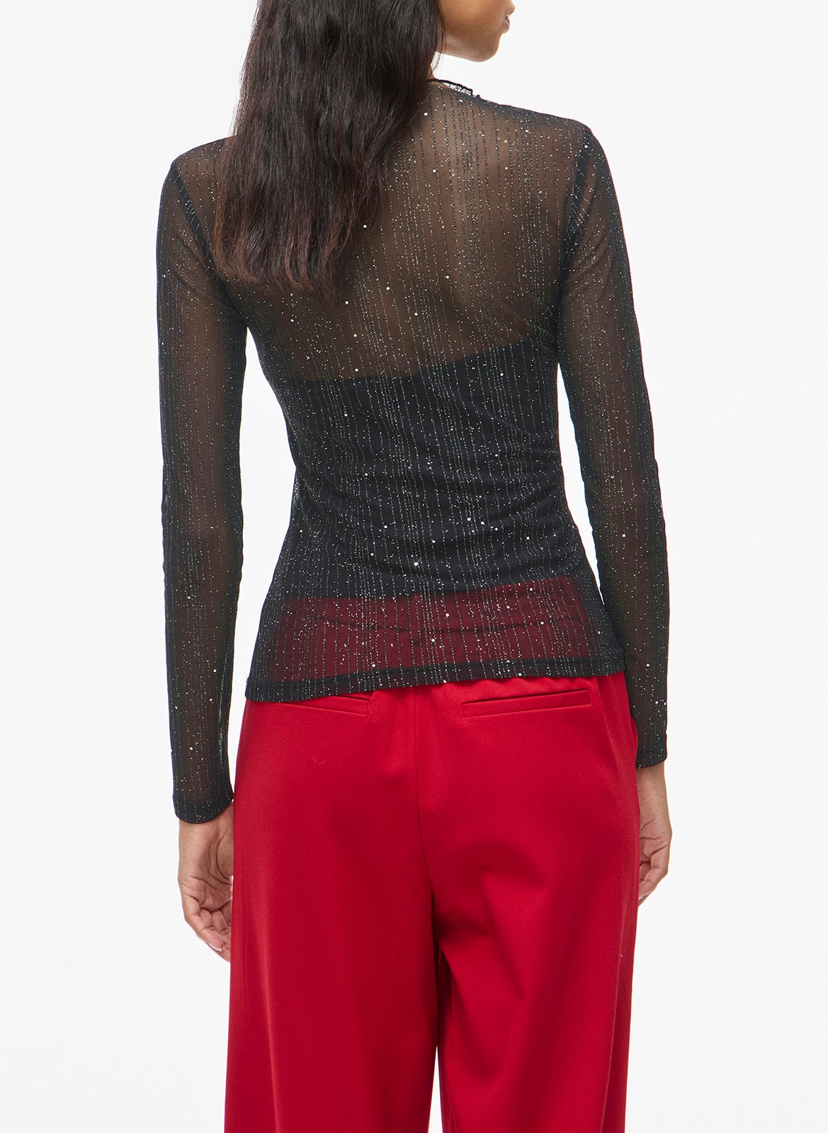 Tee-shirt ajusté transparent à paillettes VILA Noir