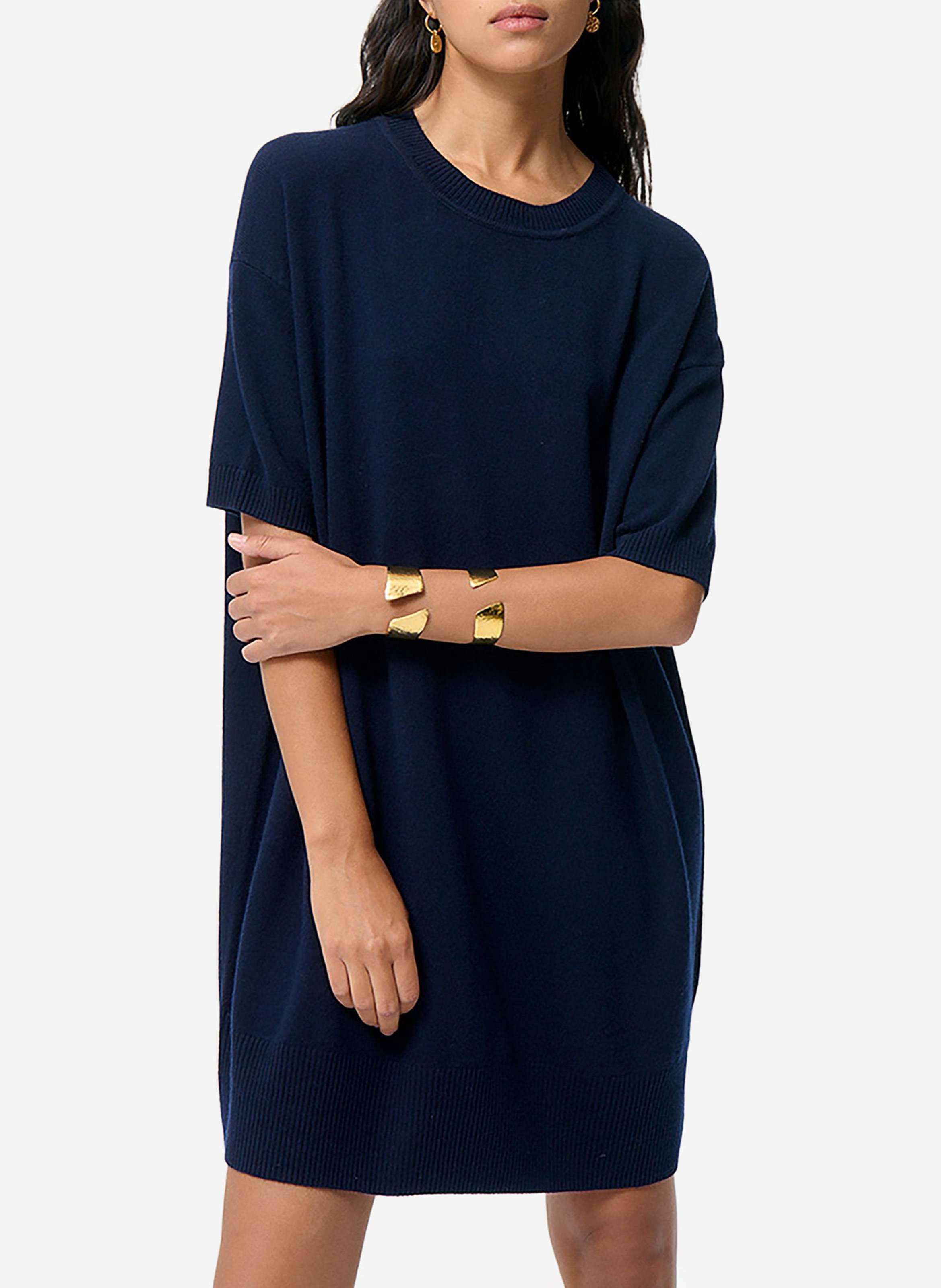 Short round-neck merino wool dress VANESSA BRUNO Blue