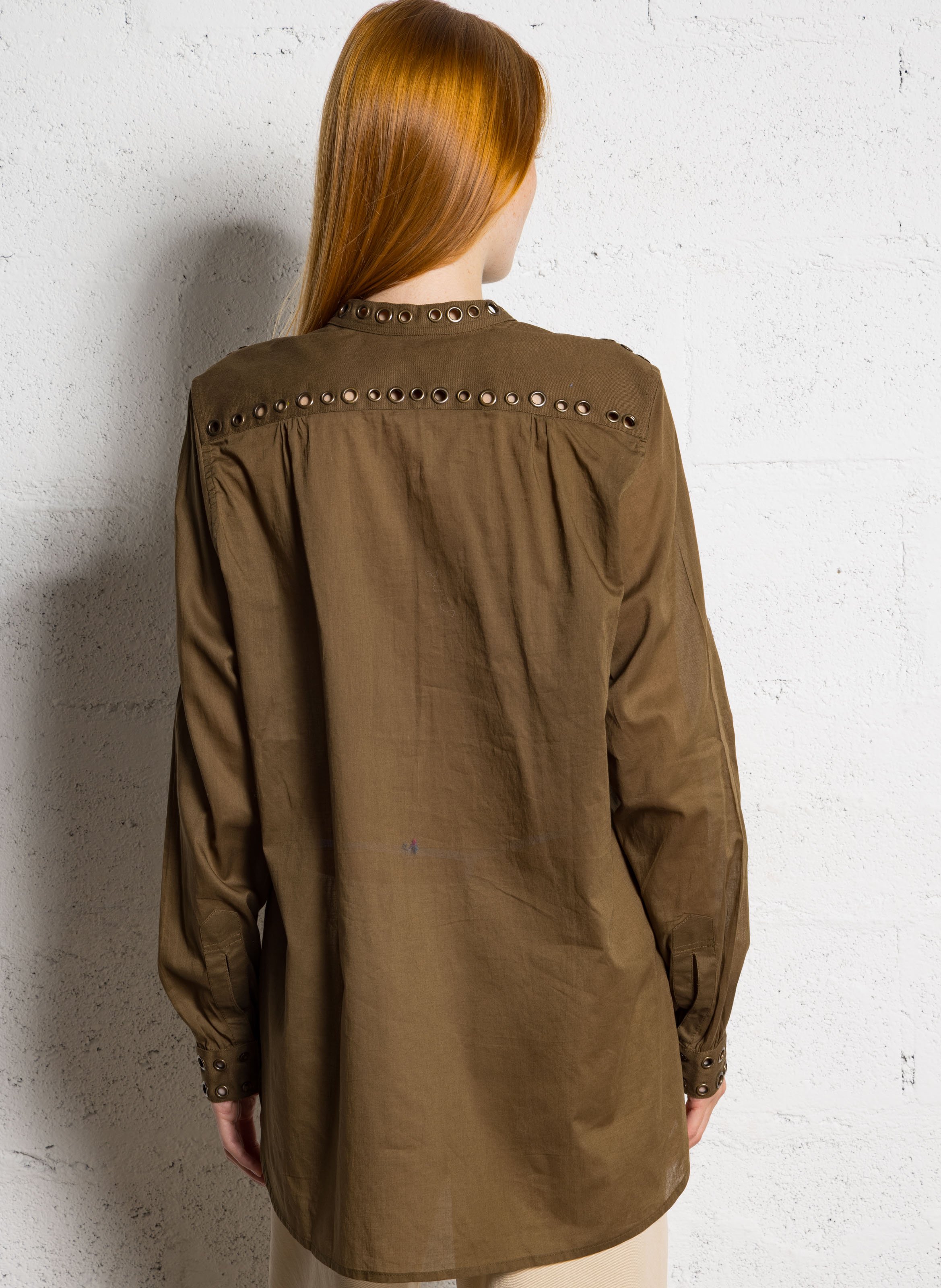 Top ample col tunisien en coton MES DEMOISELLES Kaki