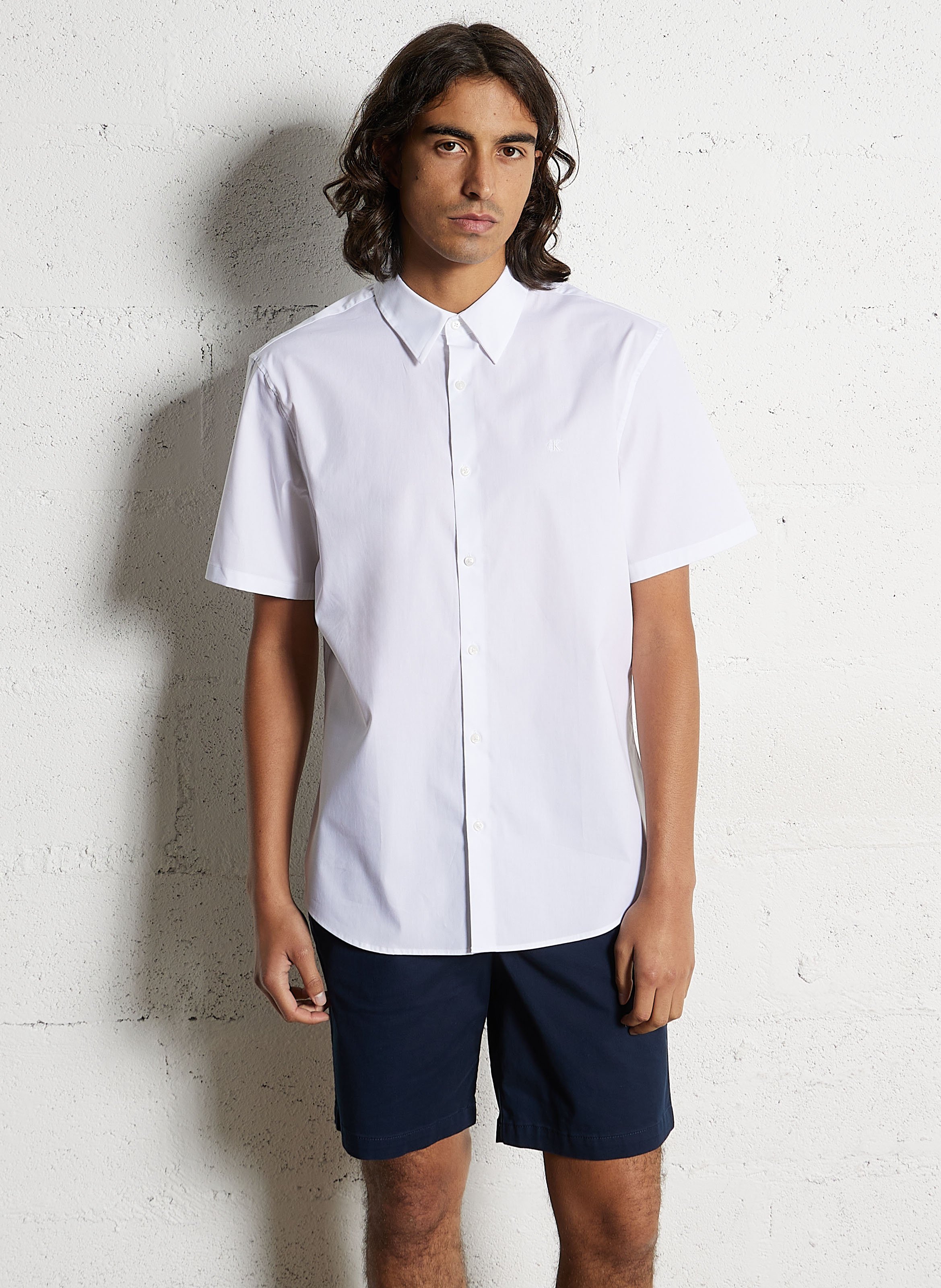Cotton-mix slim-fit shirt CALVIN KLEIN White