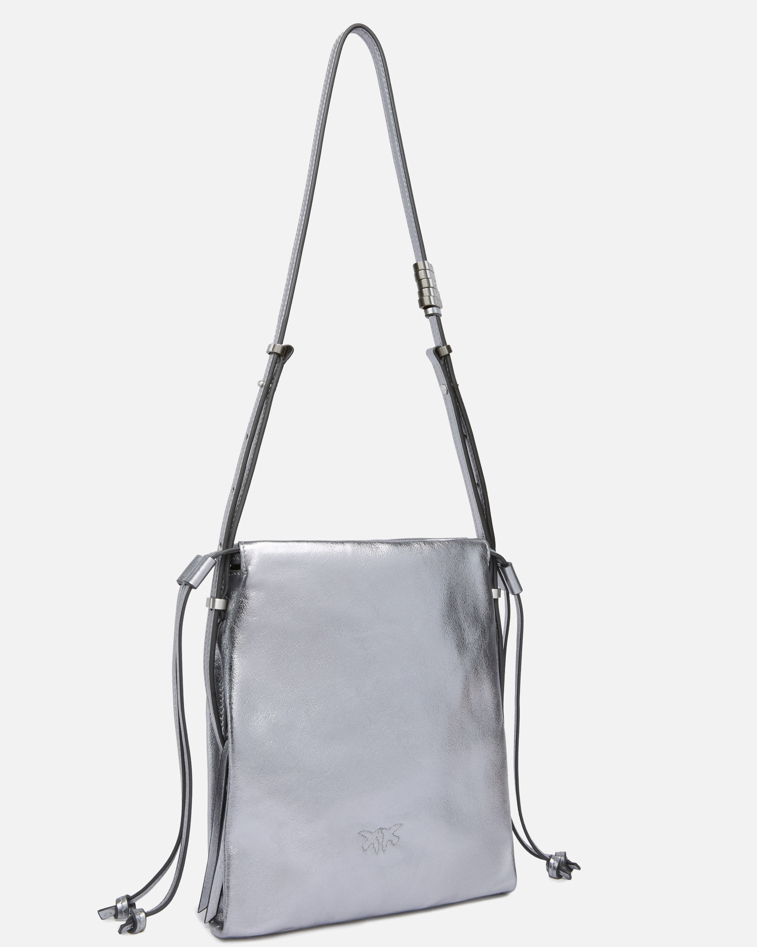 Mini soft bag in laminated suede with love birds logo PINKO Silver