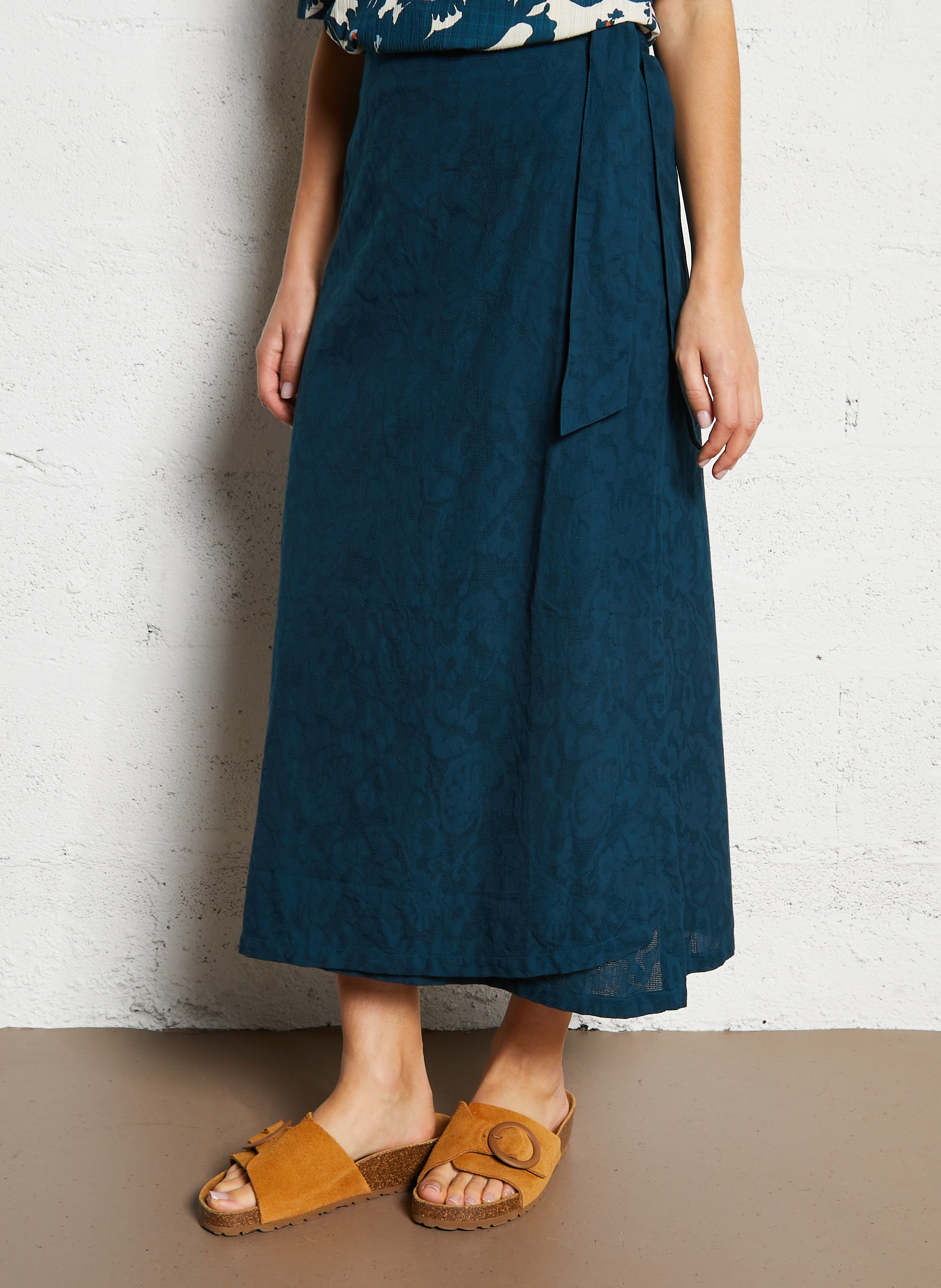 Jupe midi droite en coton NICE THINGS Bleu