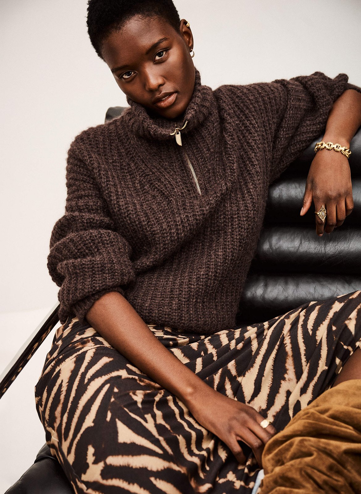 Jupe longue droite imprimée BA&SH Marron