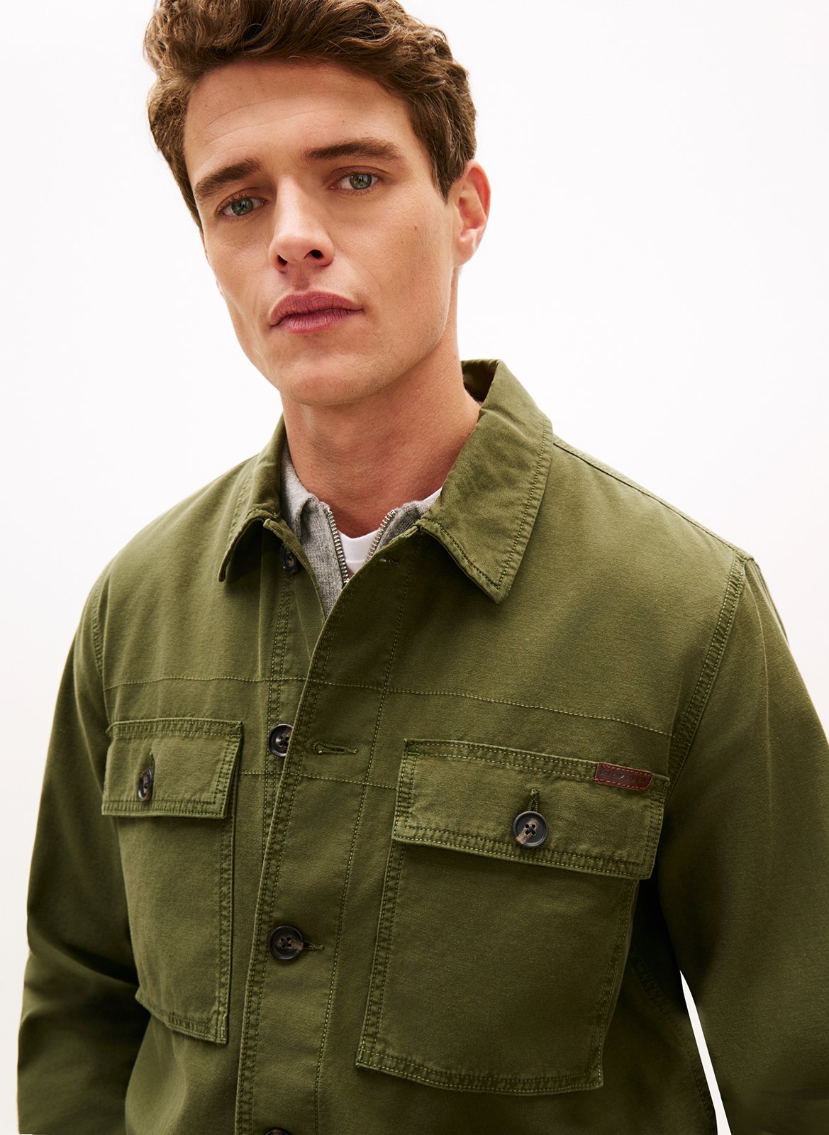 Veste droite col classique en coton bio et coton TOMMY HILFIGER Vert