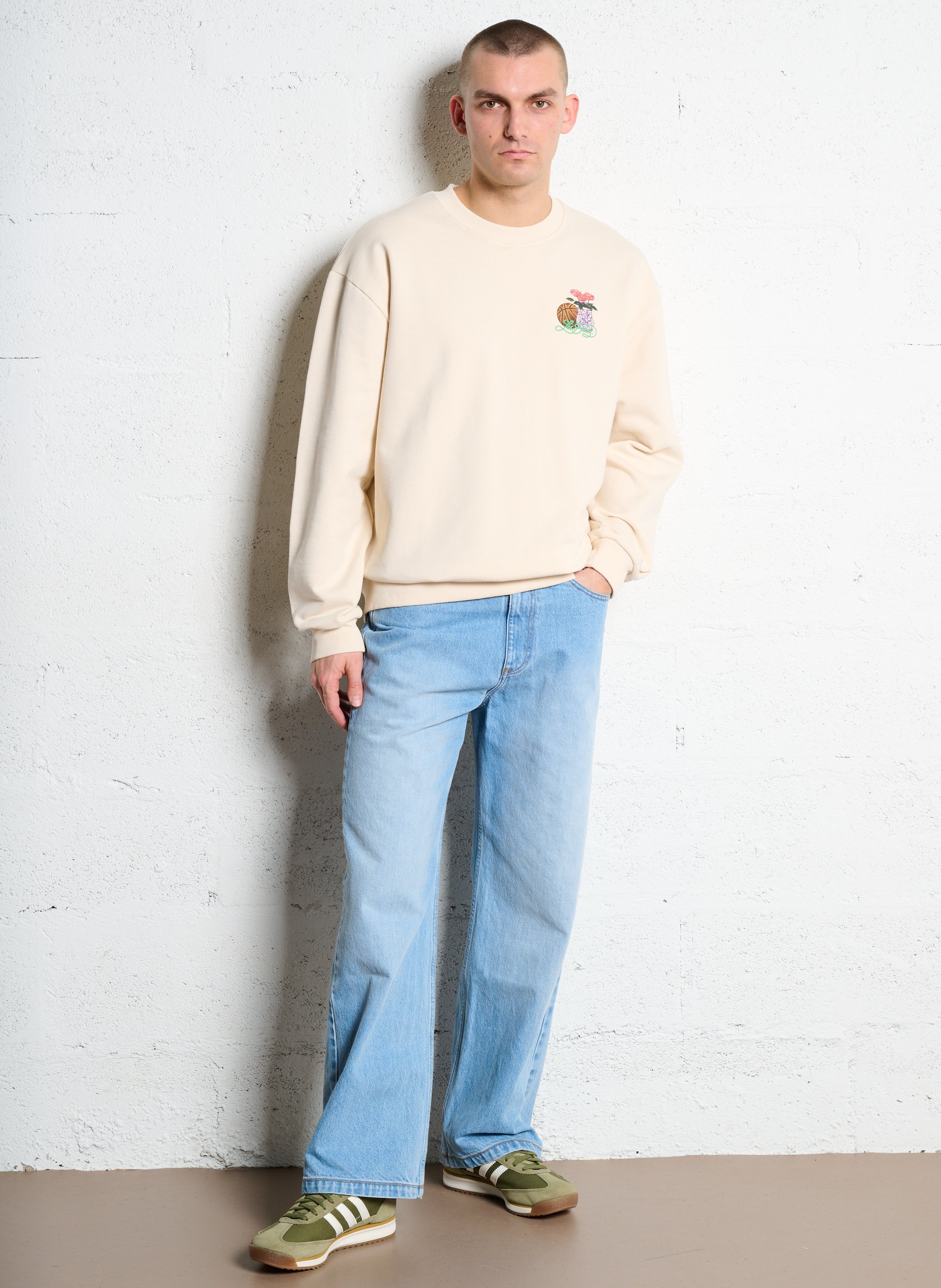 Straight round neck sweatshirt screen printed in organic cotton LES DEUX Beige