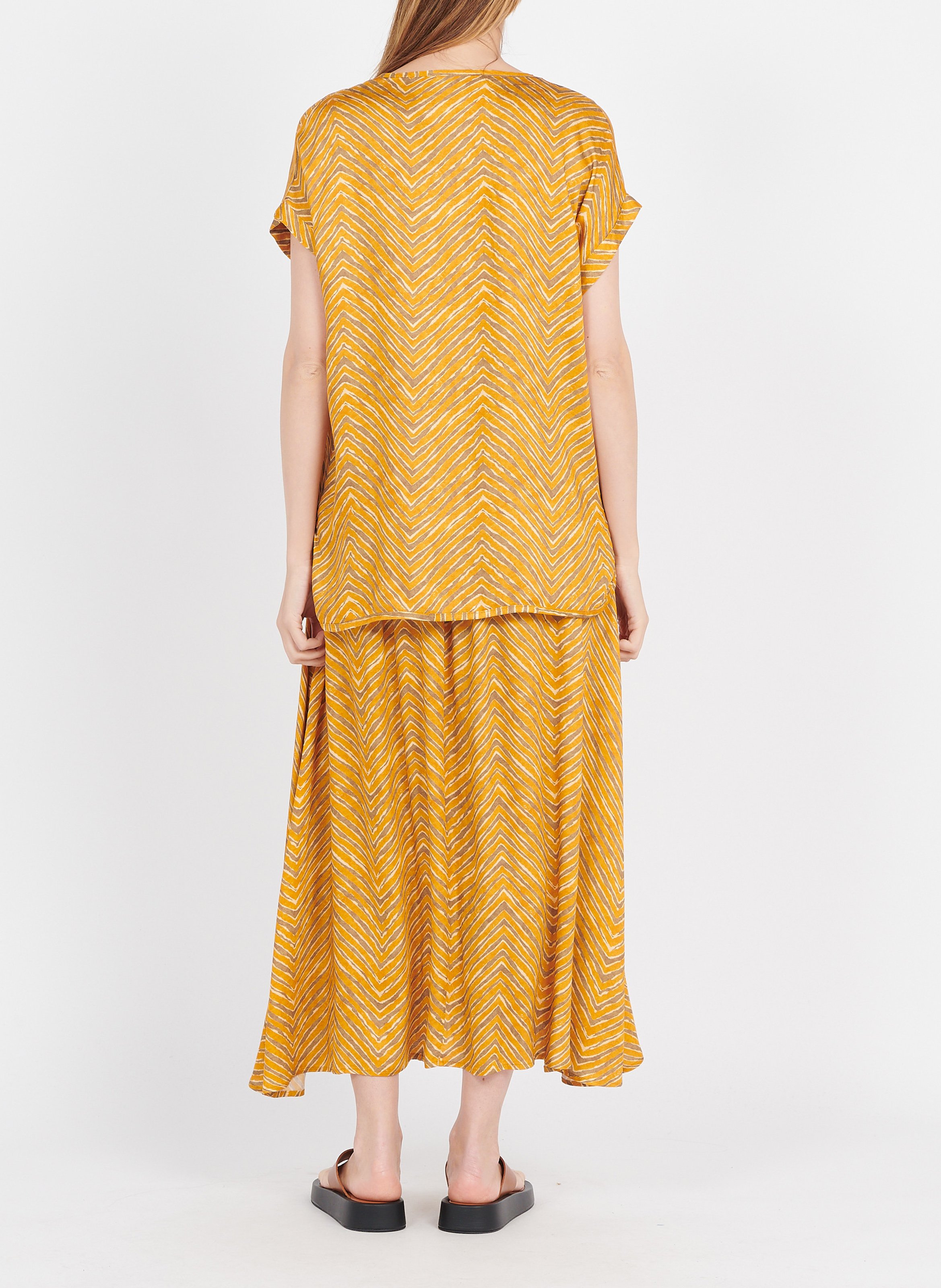 Top met V-hals en savanneprint PLEASE Beige