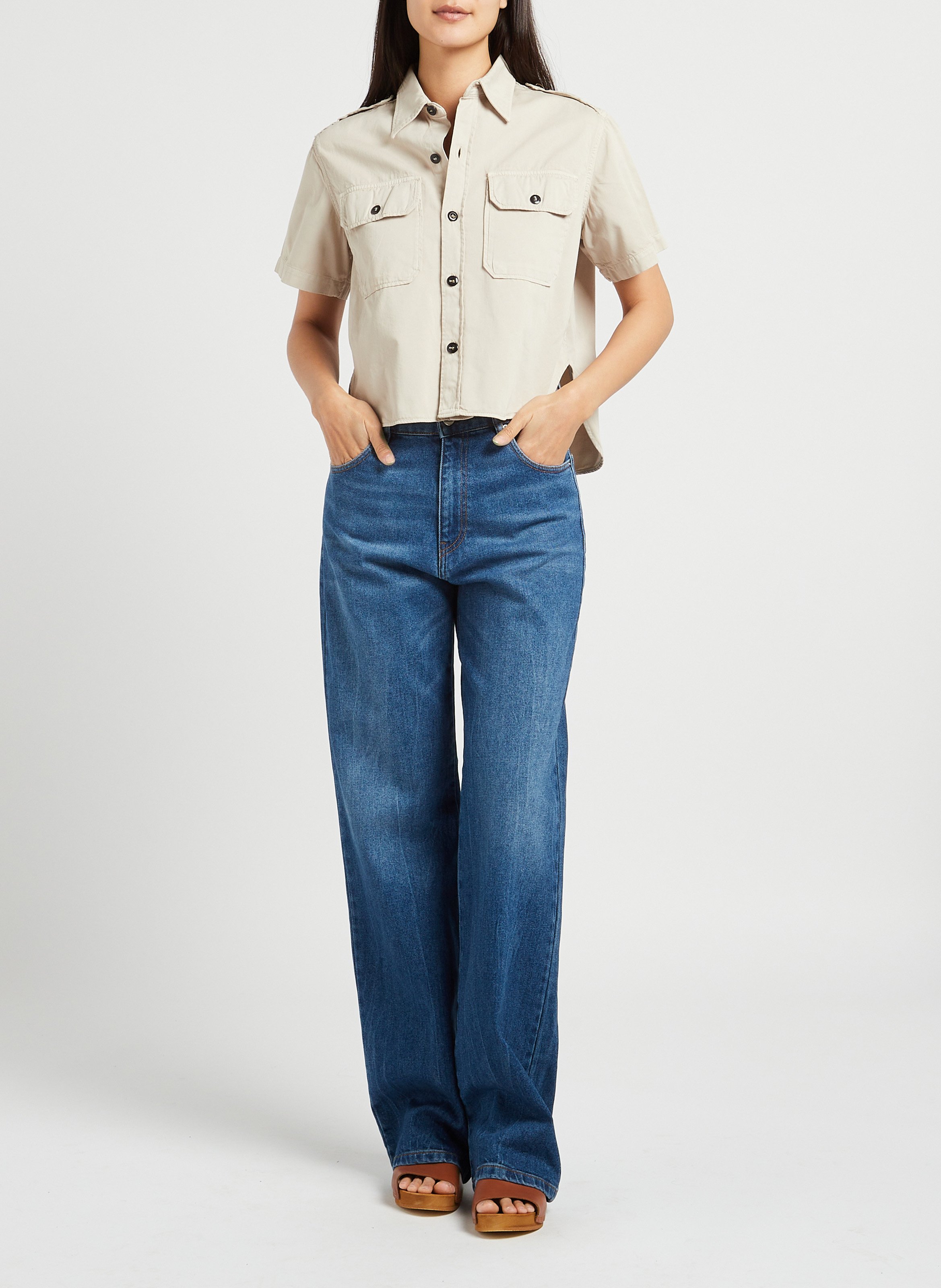 Wide-leg high-rise stretch cotton jeans ACQUAVERDE Blue