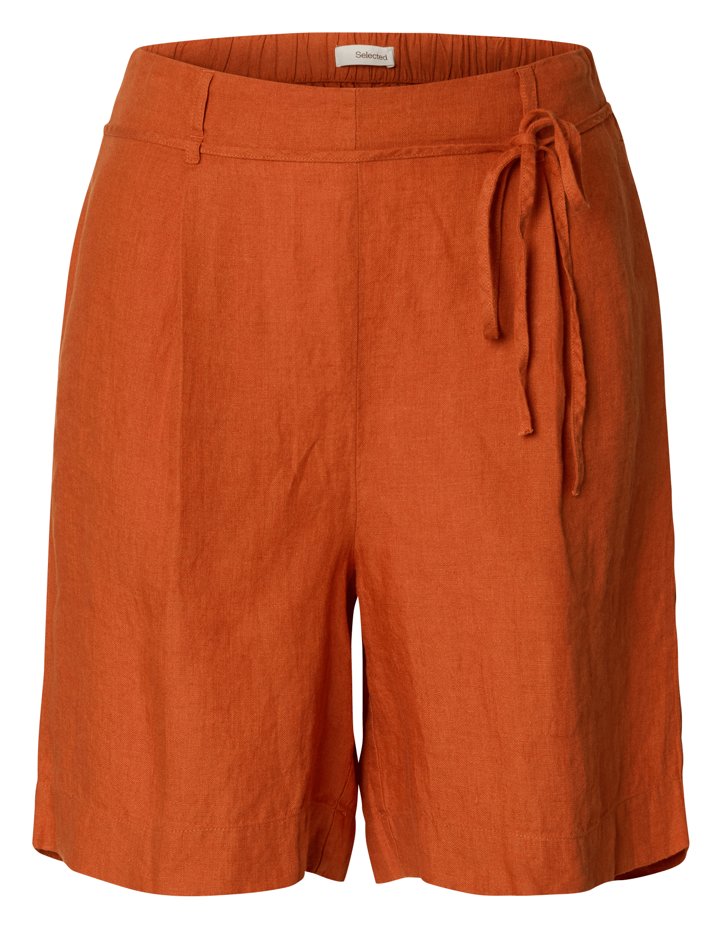 Straight Bermuda Shorts in Organic Linen SELECTED Brown
