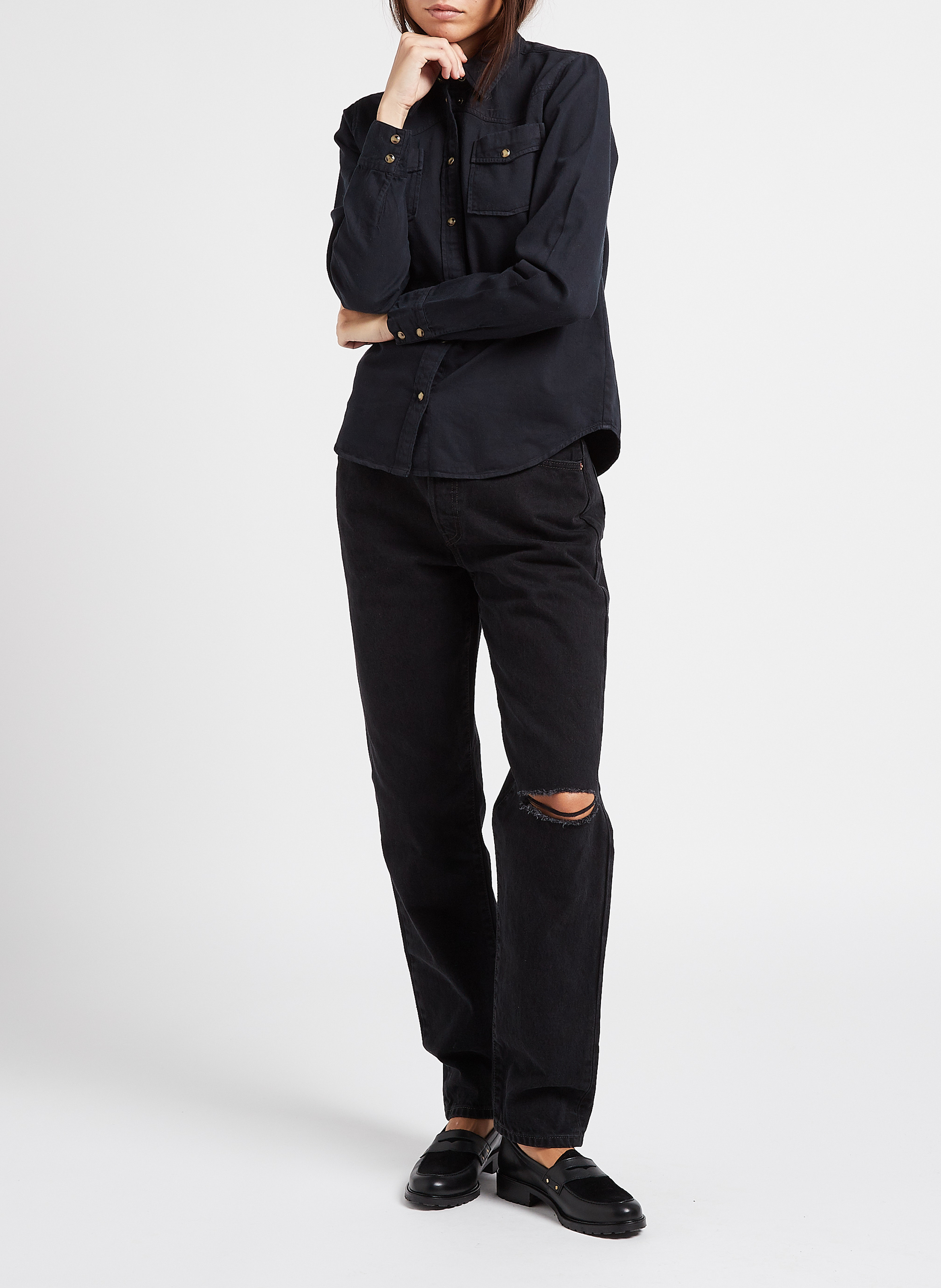 Katoenen blouse met klassieke kraag SWILDENS Zwart