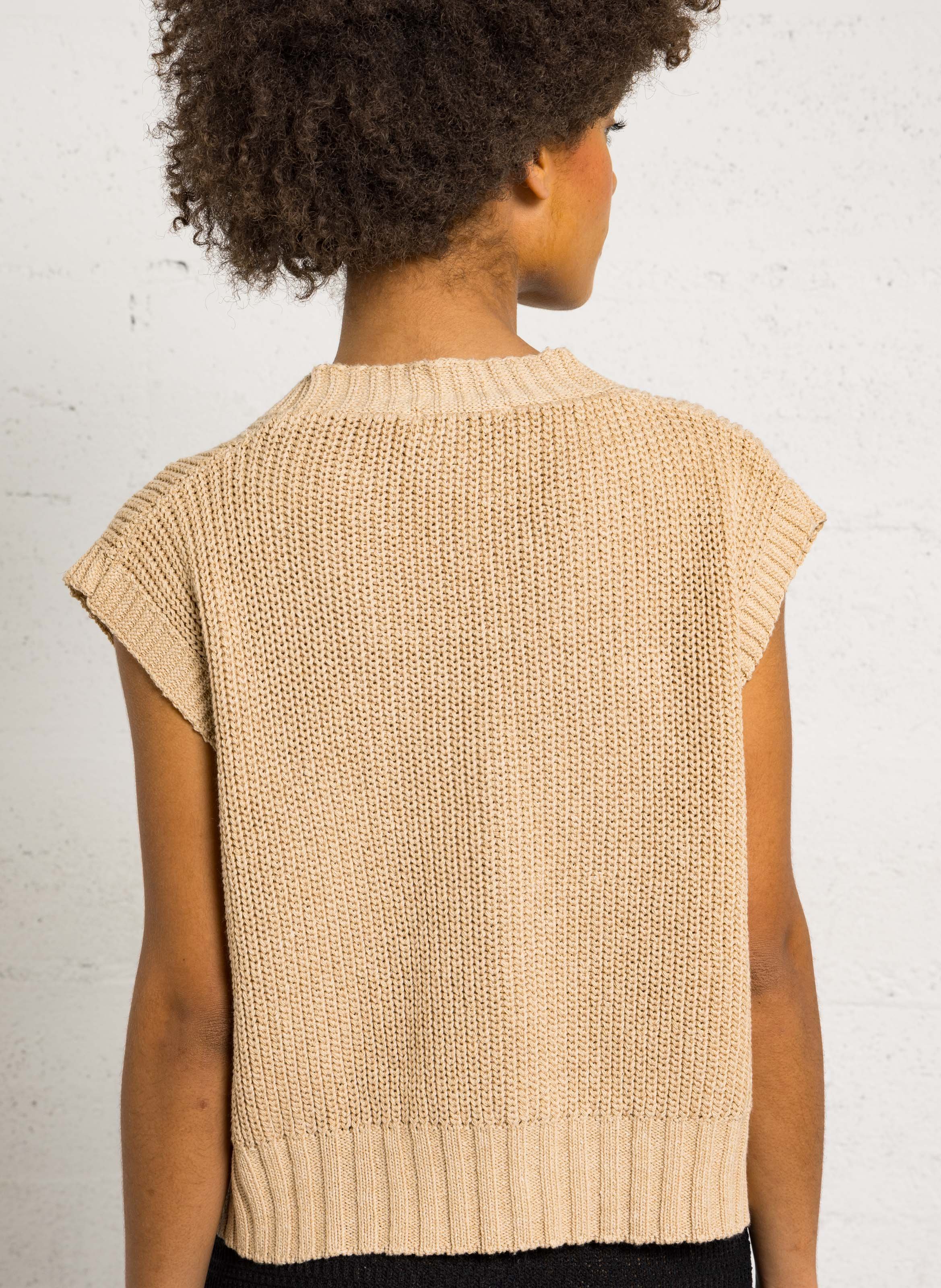 Oversized V-neck cotton blend vest PLEASE Beige