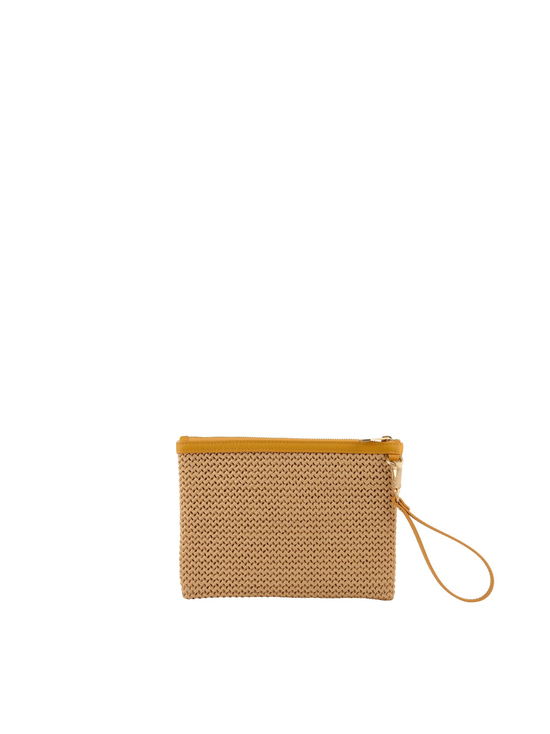Straw clutch with leather trim POURCHET Orange