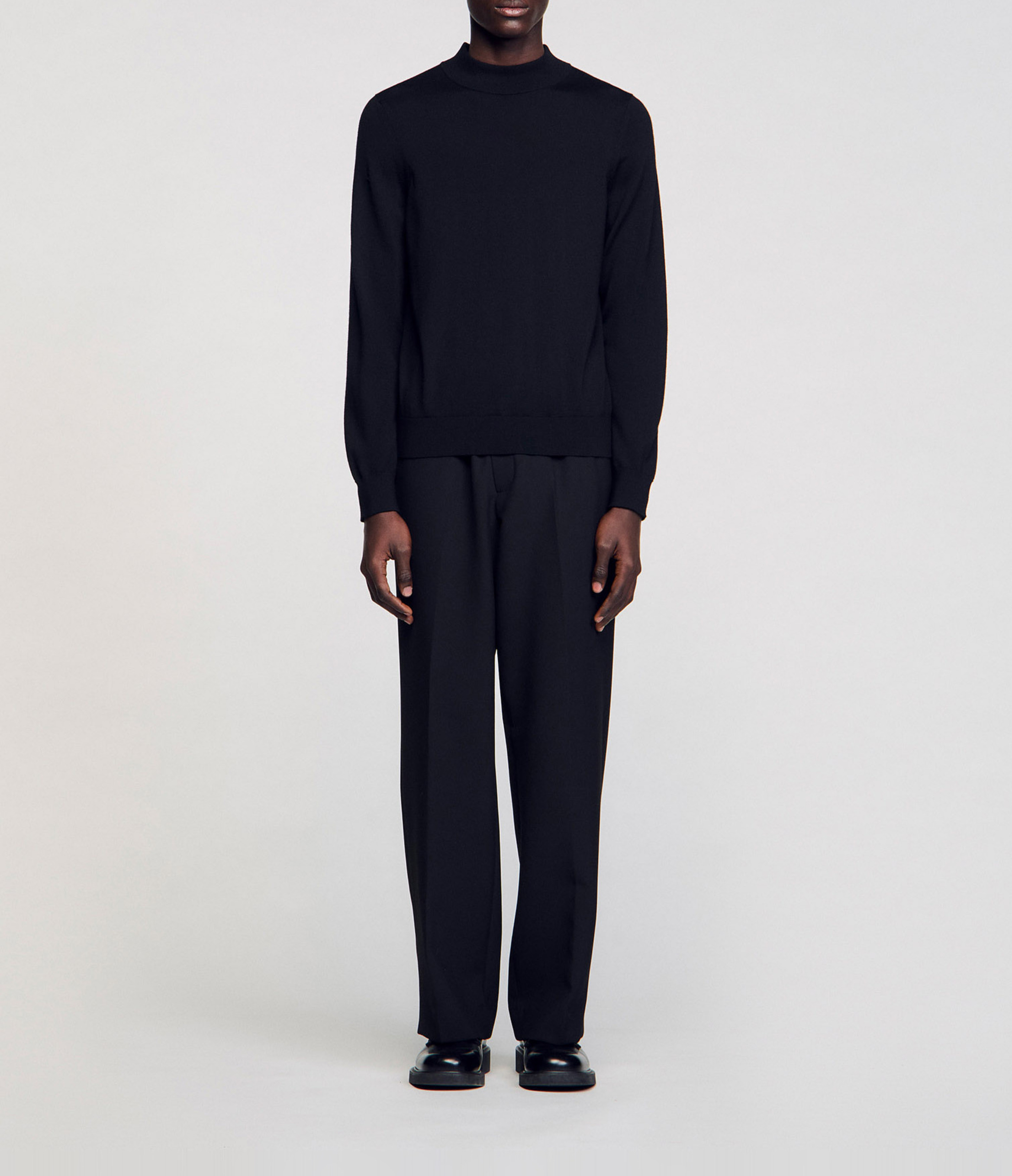 Pull col montant regular-fit en laine SANDRO Noir